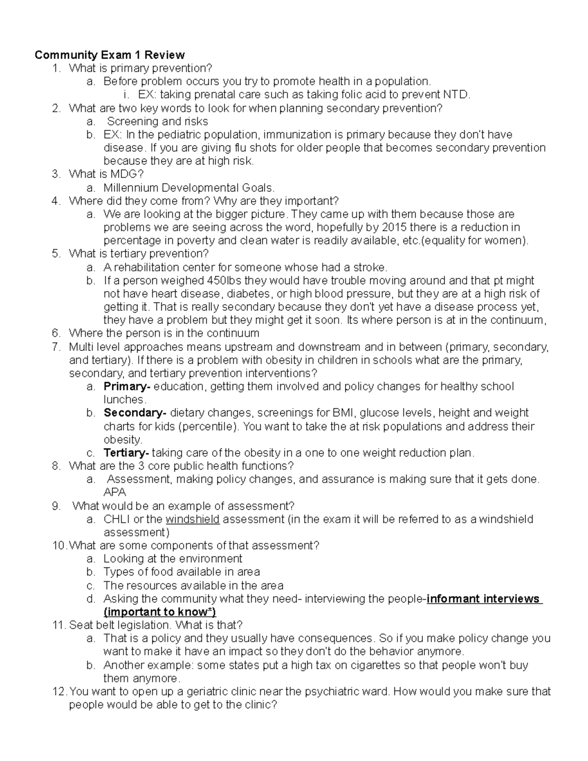 Community Exam 1 Review - Community Exam 1 Review 1. What is primary ...