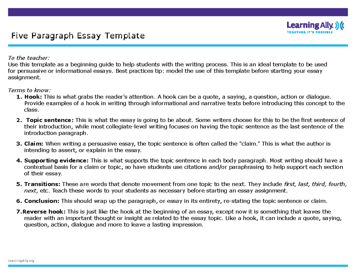 5-Paragraph-Essay-Template - Five Paragraph Essay Template To the ...