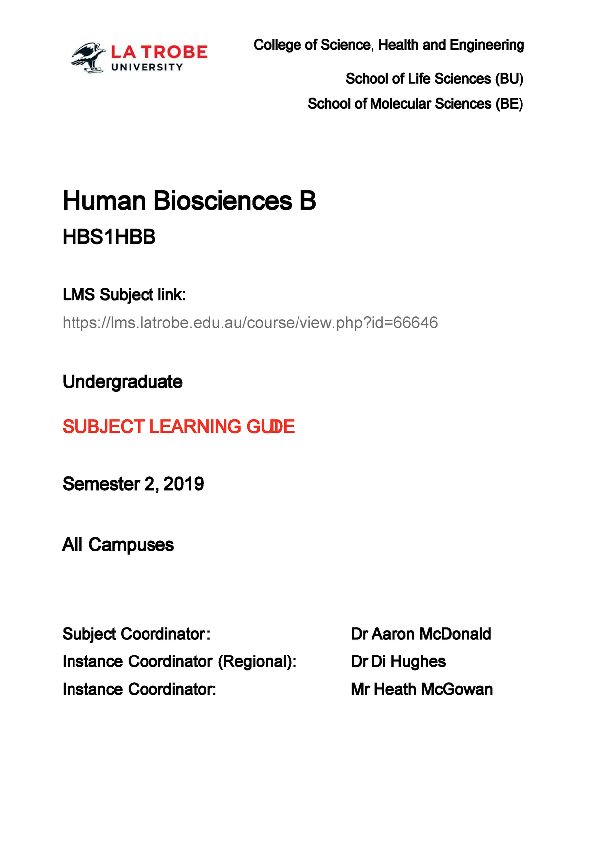 HBS1HBB Subject Learning Guide - College Of Science, Health And ...