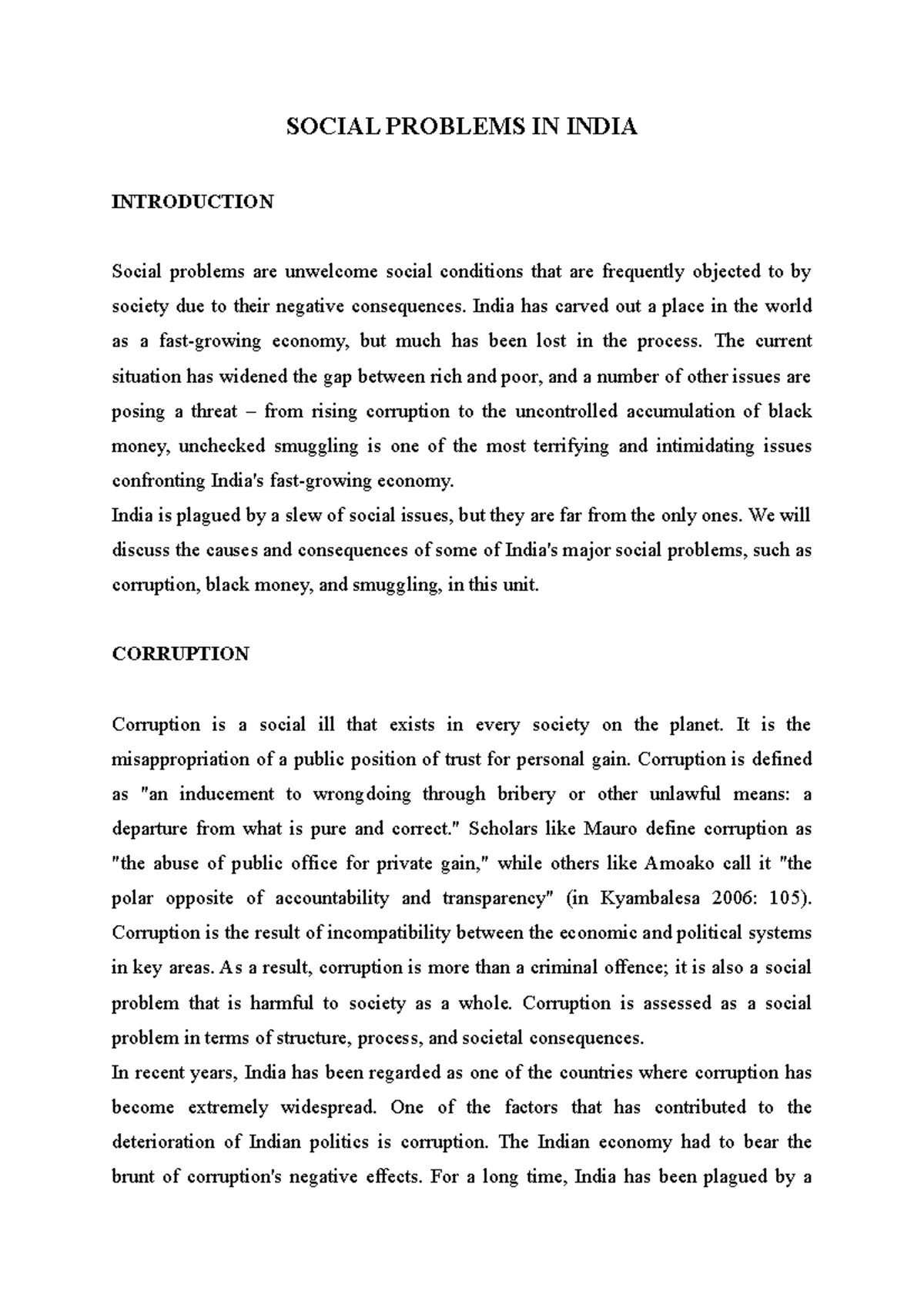 assignment on social problems in india