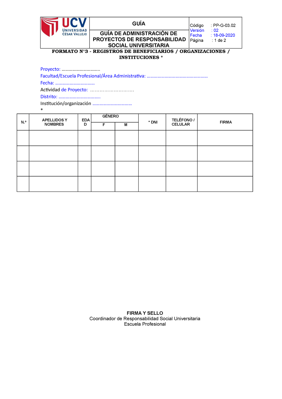 Formato N°3 Registros DE Organizadores Y Beneficiarios - FORMATO N°3 ...