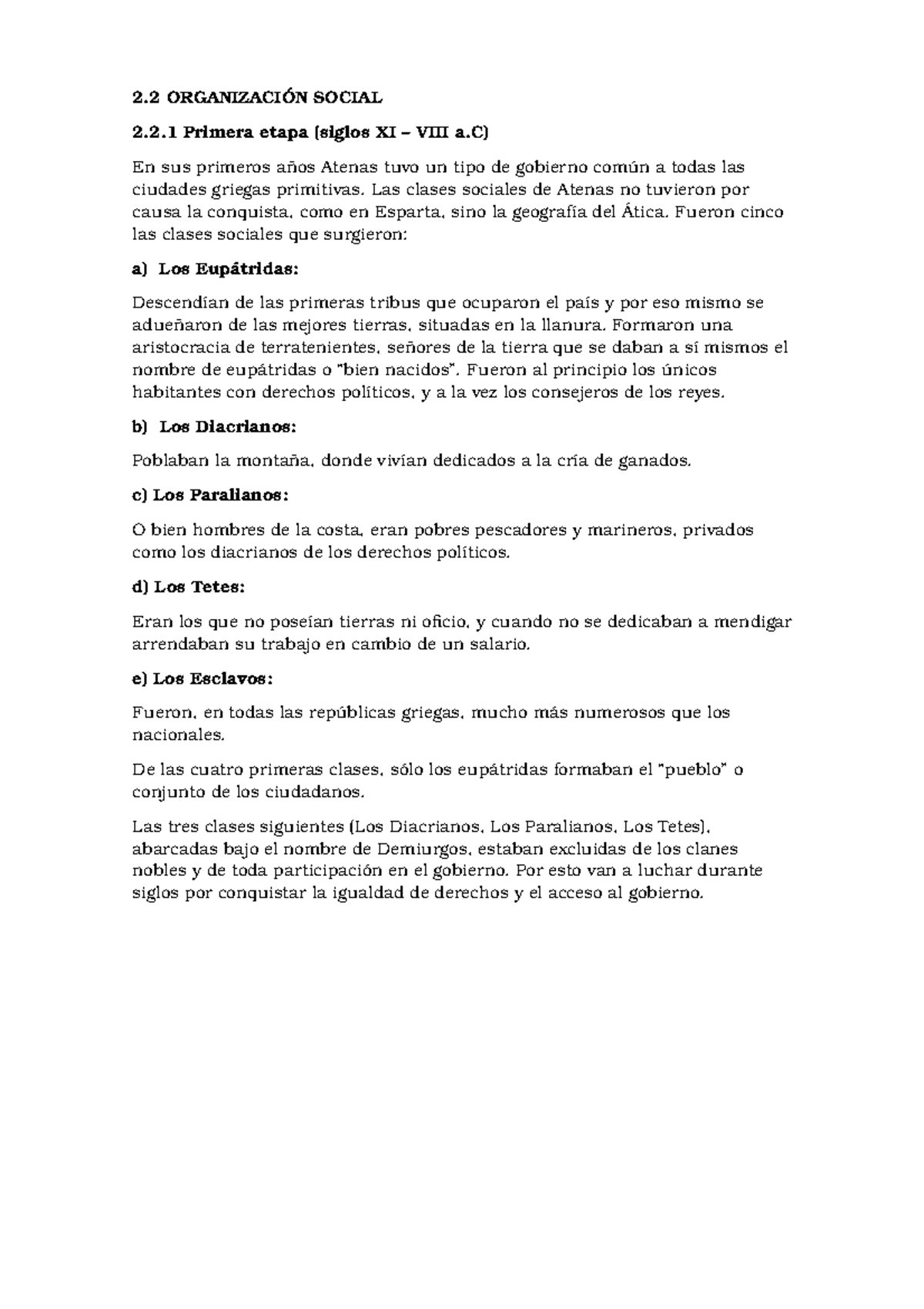 Organizacion Social Atenas 2 2 Social 2 2 1 Primera Etapa Siglos Xi A C En Sus Primeros Atenas Studocu