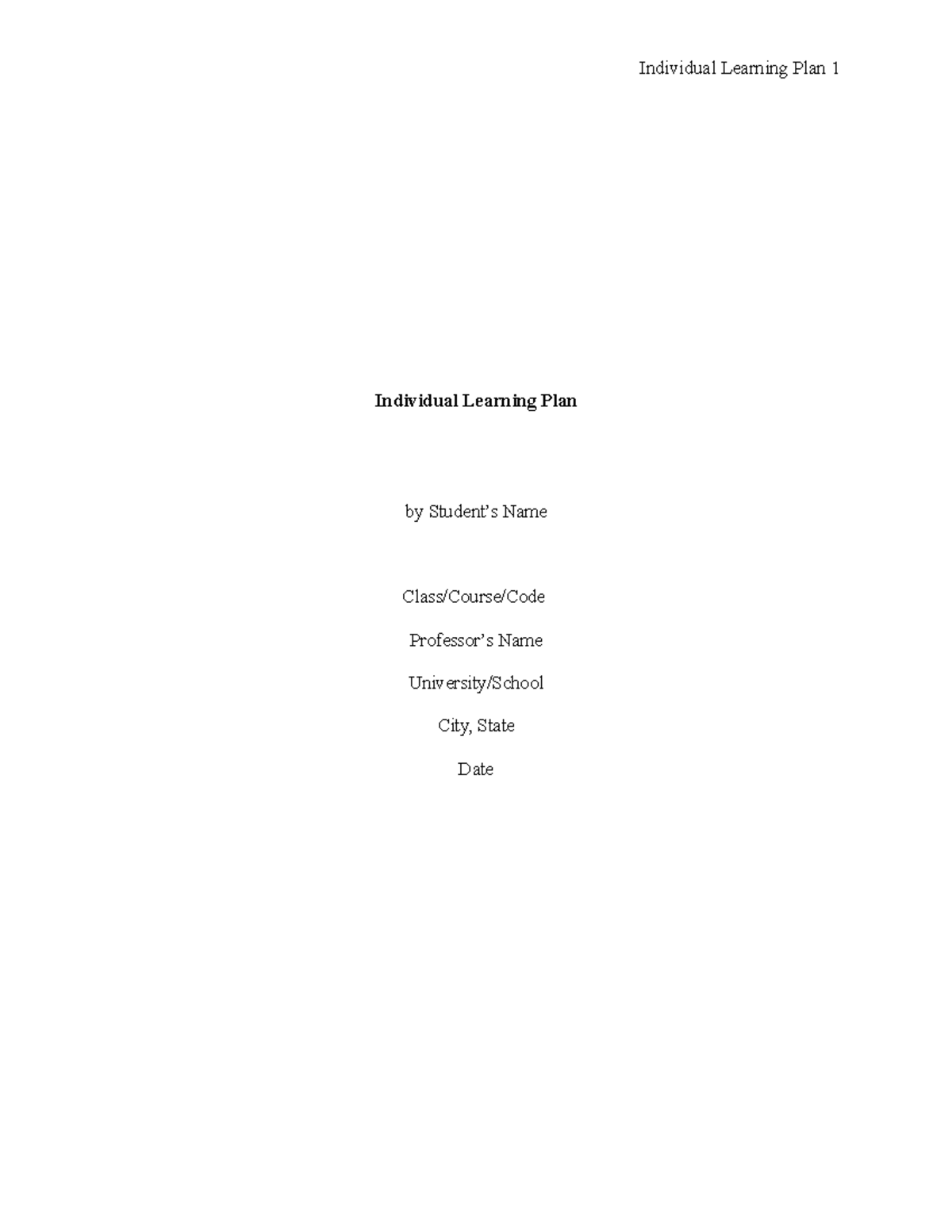 ILP Individual Learning Plan Individual Learning Plan By Student s 