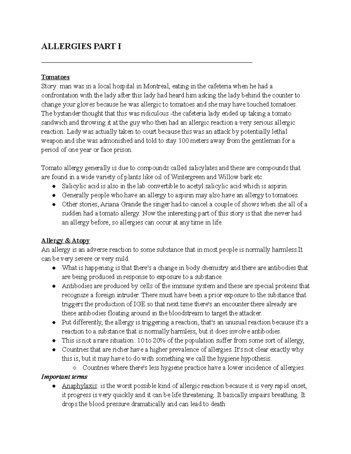 Chem of drugs - part II - Lecture notes - ALLERGIES PART I - Studocu