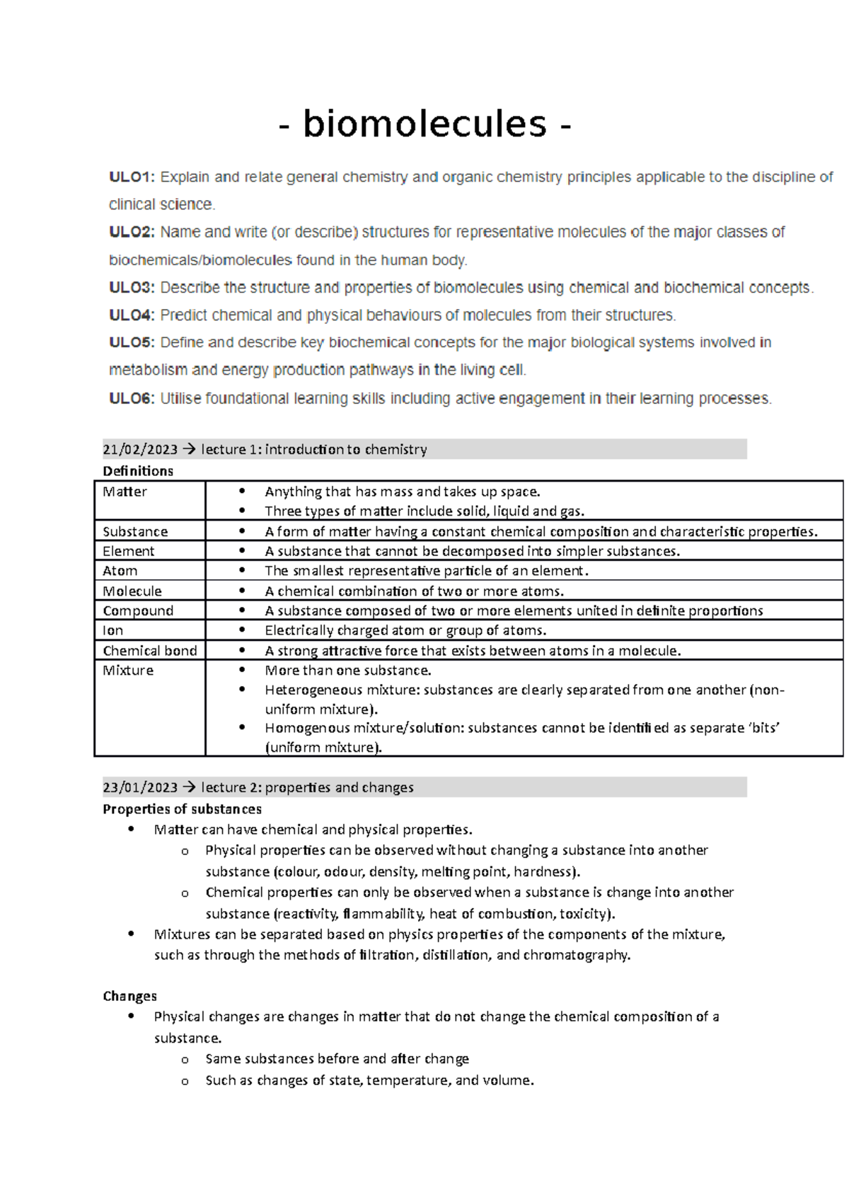 Biomolecules - First-second Lecture Notes - Biomolecules - 21/02/2023 ...