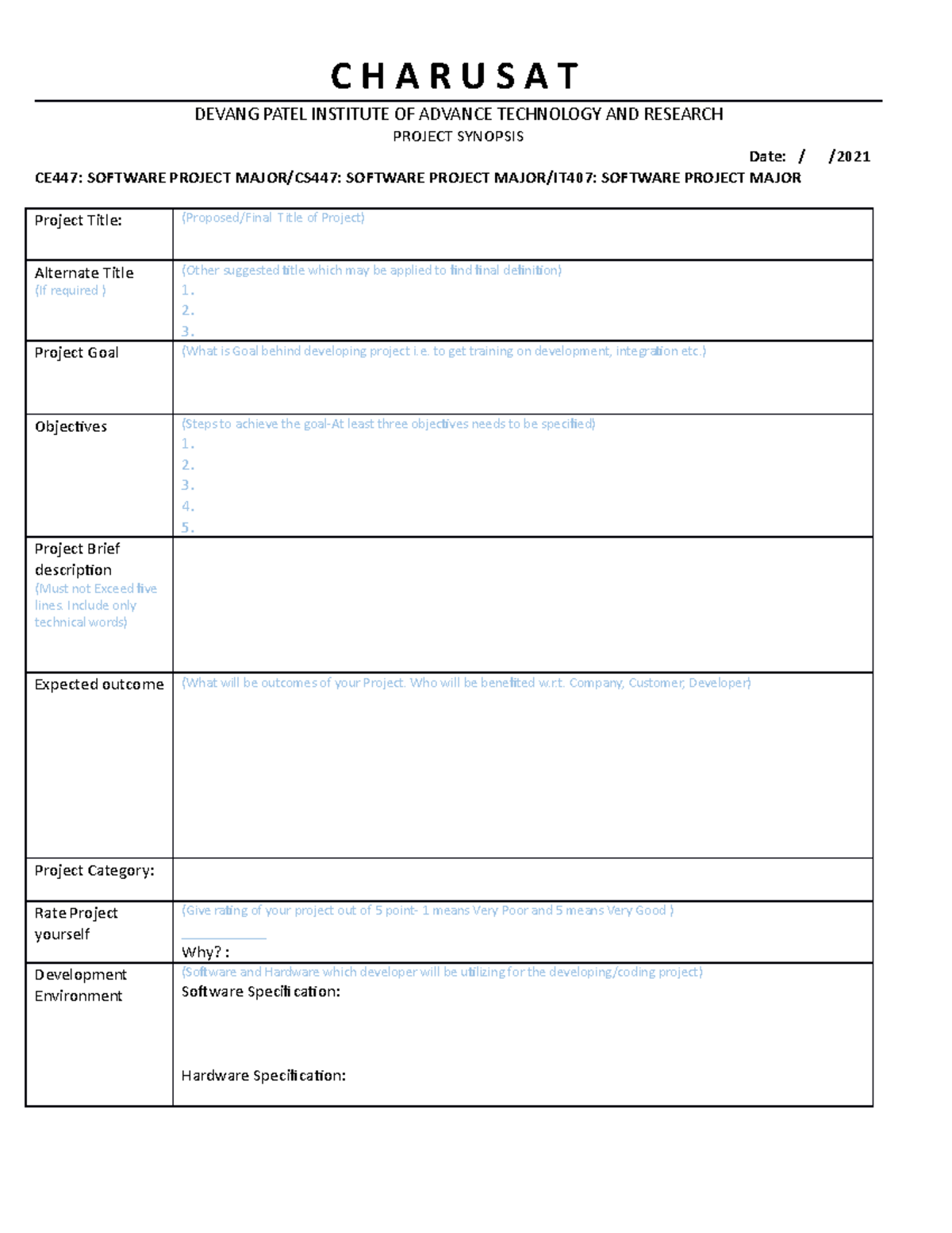 1-Project Synopsis Approval Form - C H A R U S A T DEVANG PATEL ...