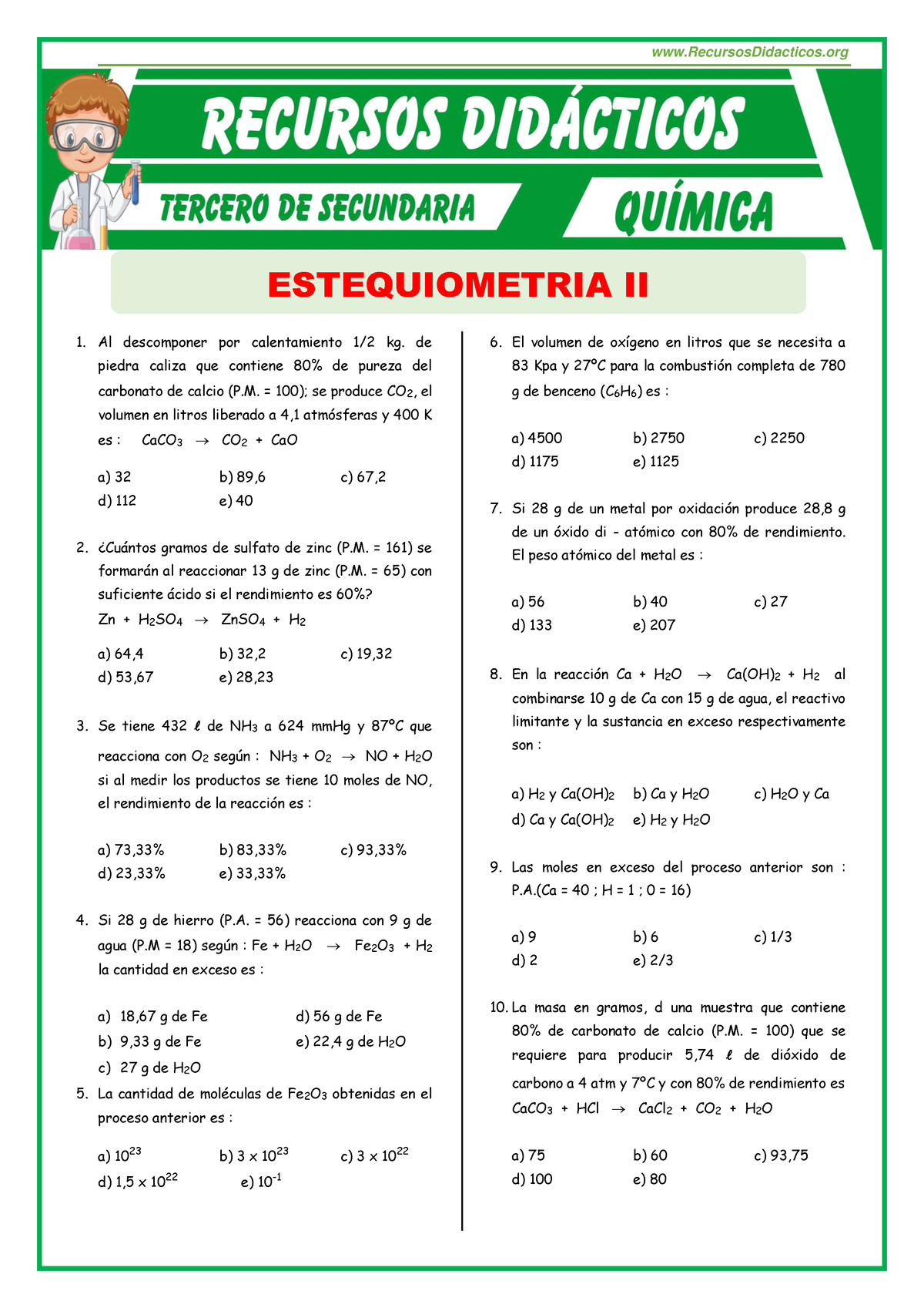 Ejercicios De Estequimetria Para Tercero De Secundaria Recursosdidacticos Estequiometria Ii Al