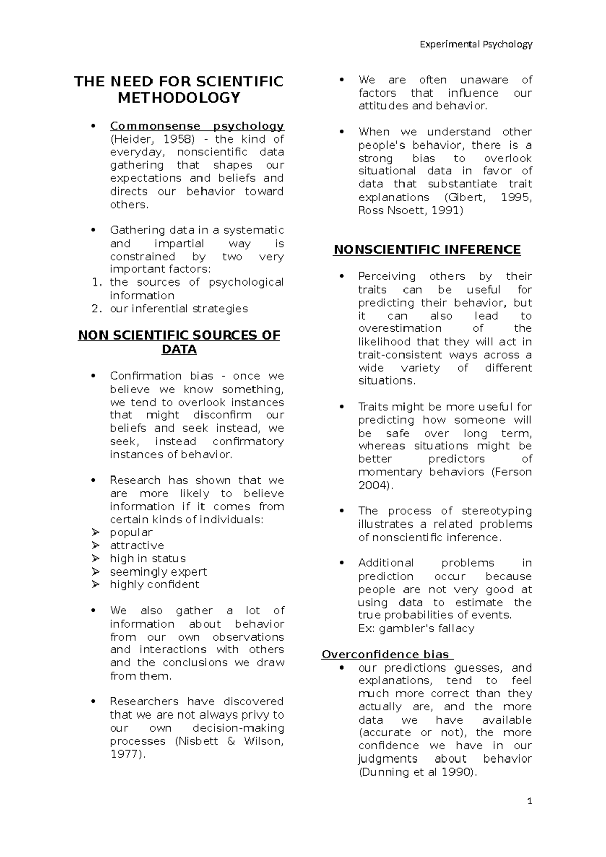 Exp Psych 1 - experimental Lecture - THE NEED FOR SCIENTIFIC ...