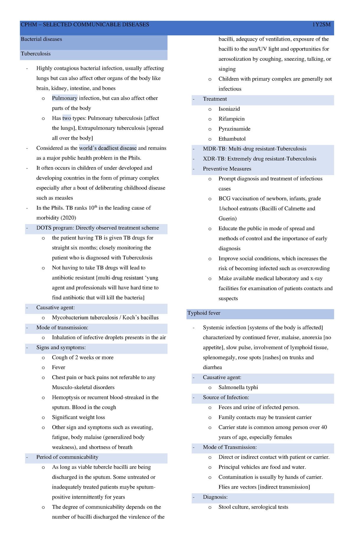 CPH M - Selected Communicable Diseases - CPHM – SELECTED COMMUNICABLE ...