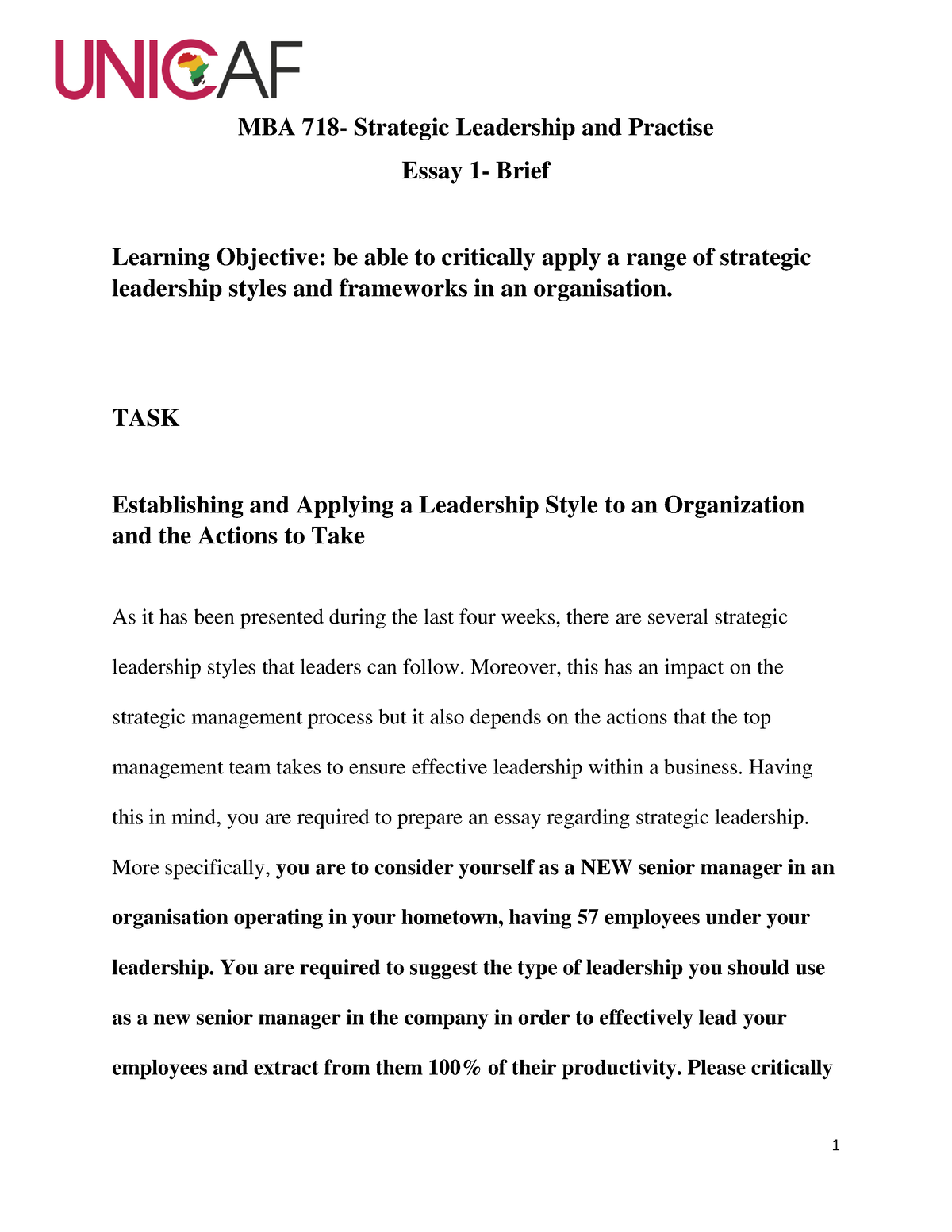 mba effective leadership assignment