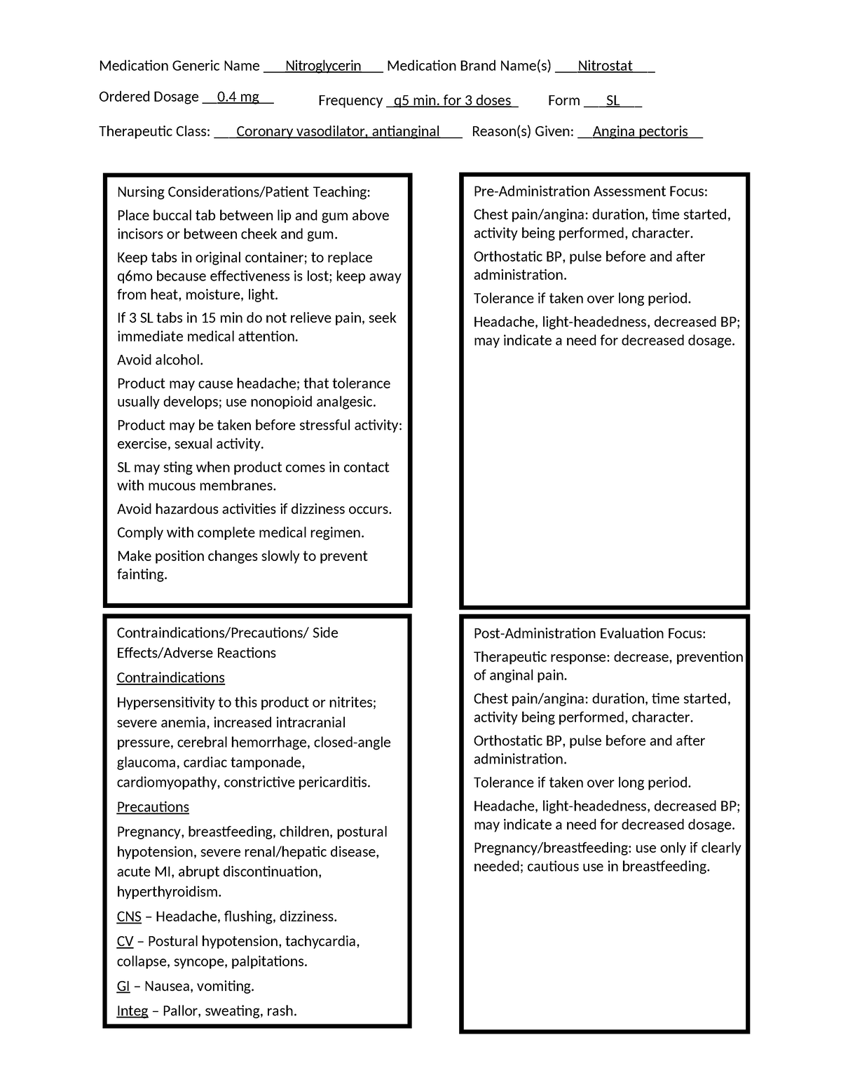 Nitroglycerin - Drug cards - Nursing Considerations/Patient Teaching ...