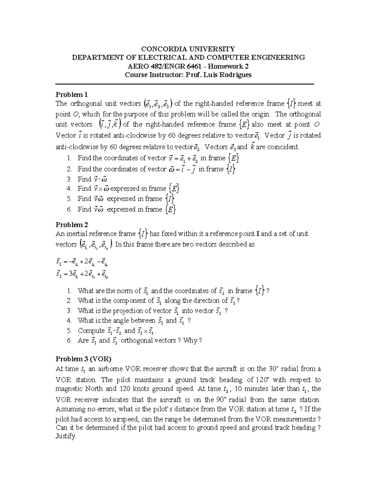 AERO482 Homework 2 2022 CONCORDIA UNIVERSITY DEPARTMENT OF ELECTRICAL