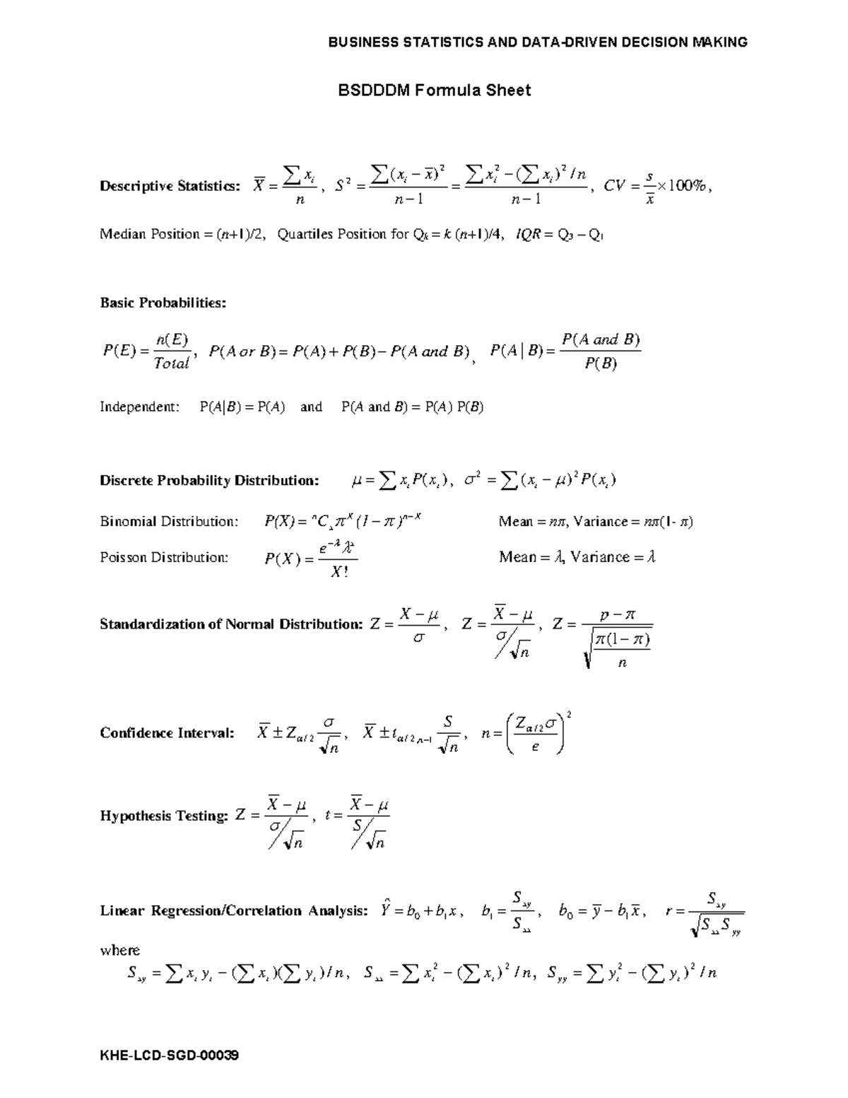Bsdddm Formula & Stats Table - BSDDDM Formula Sheet Descriptive ...