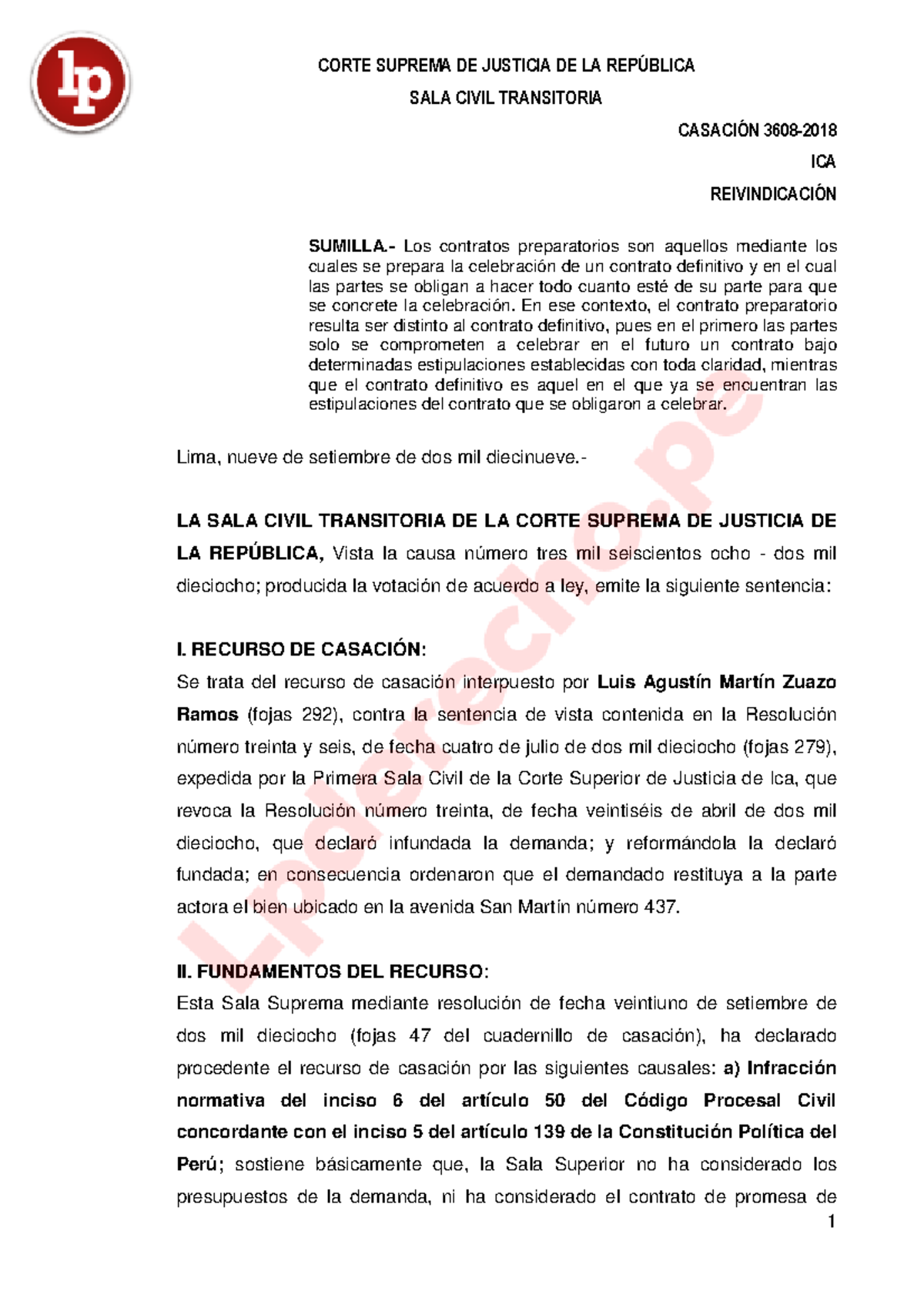 Lectura N°5- Casación N°3608-2018- Contratos Preparatorios - SALA CIVIL ...