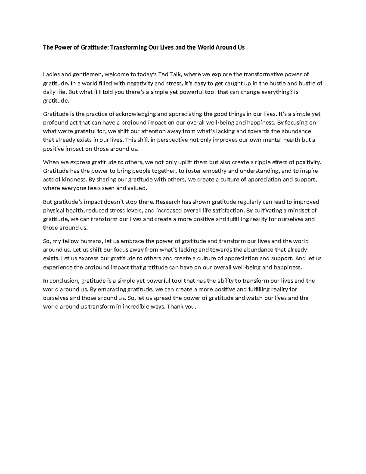 The Power of Gratitude Sample Ted Talks The Power of Gratitude