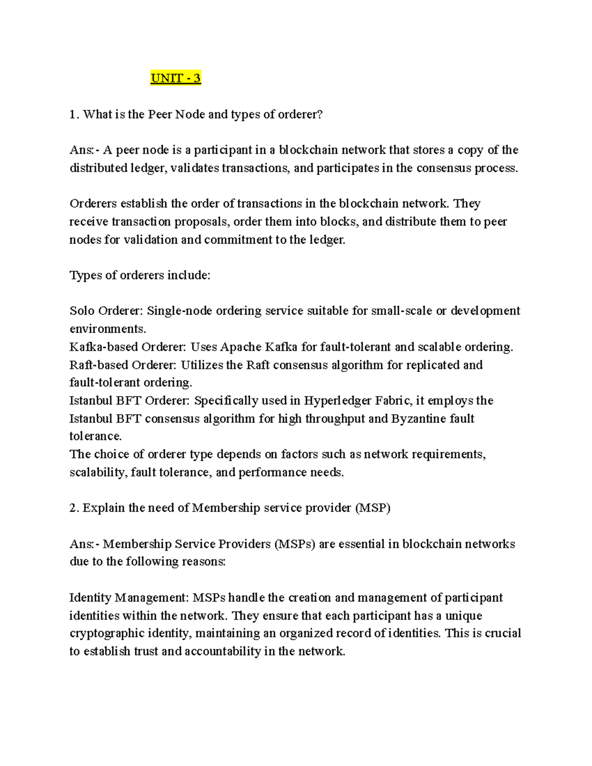 Blockchain UNIT - 3 - unit-3 - UNIT - 3 What is the Peer Node and types ...