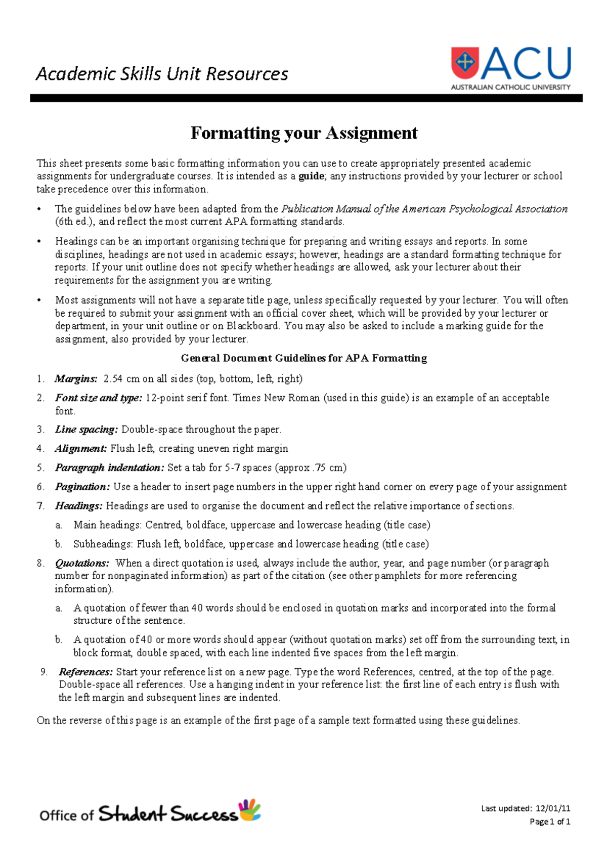 acu essay format guide