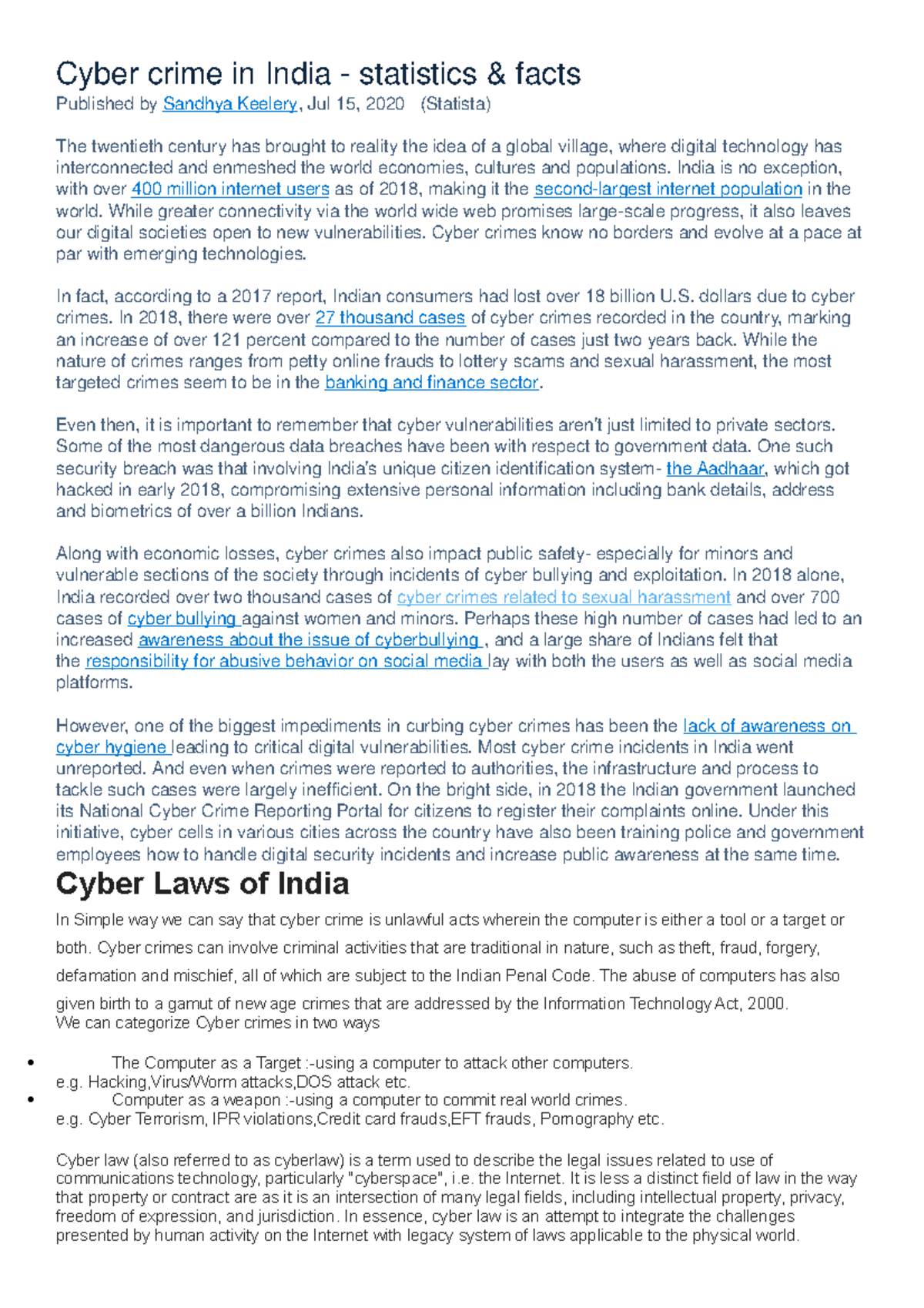 Cyber Laws of India - Cyber crime in India - statistics & facts ...