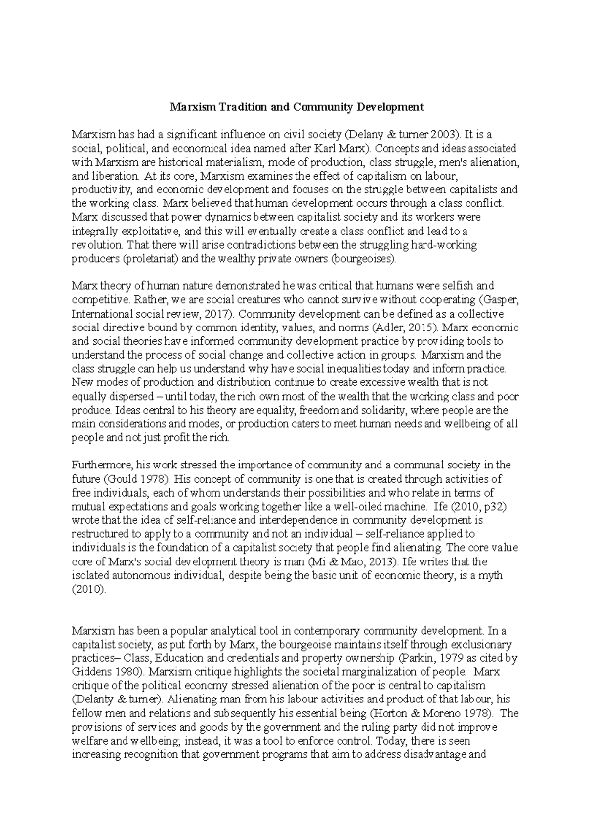 Essay assignment - Marxism Tradition and Community Development Marxism ...