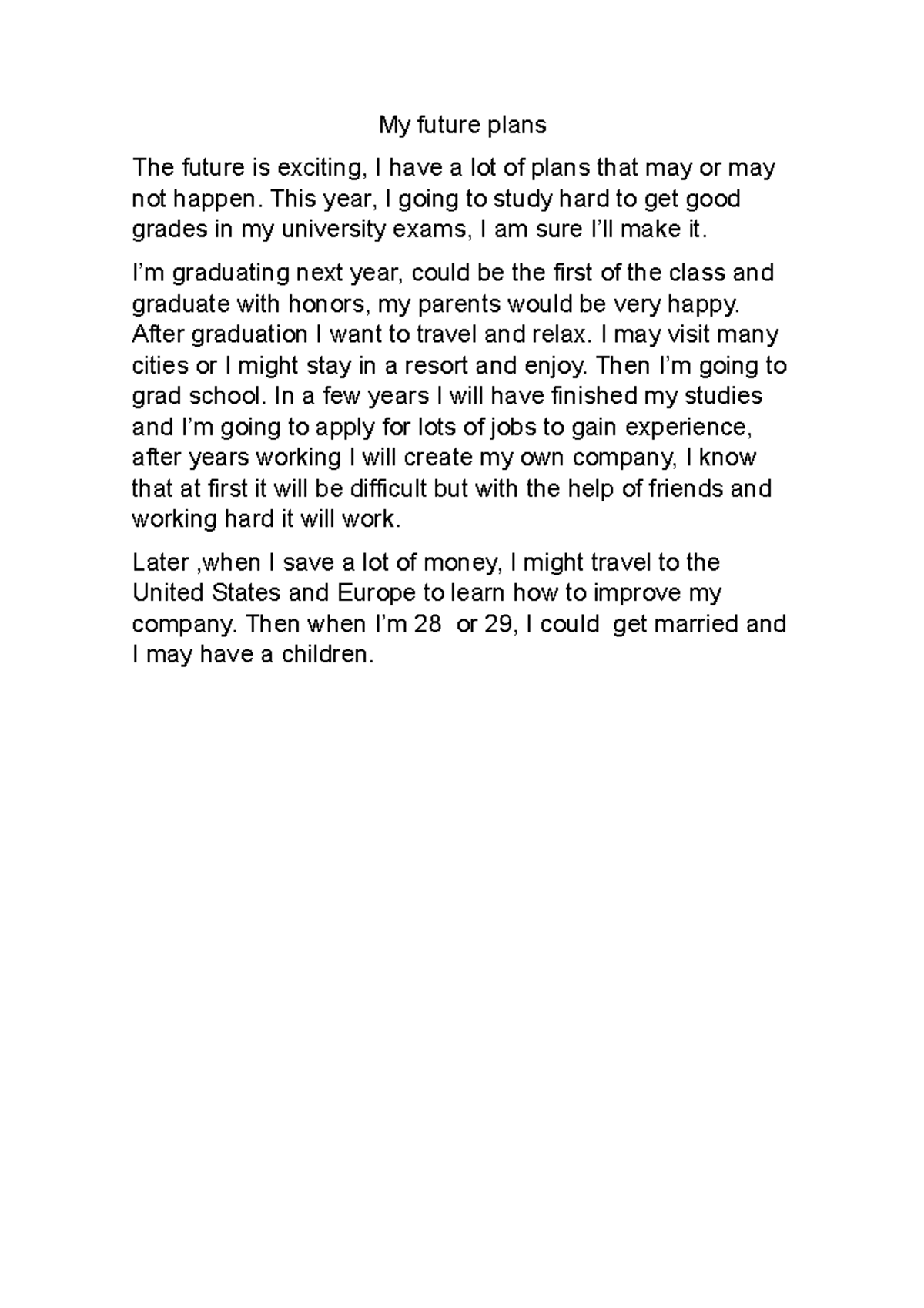 Writing 2 - ... - My future plans The future is exciting, I have a lot ...