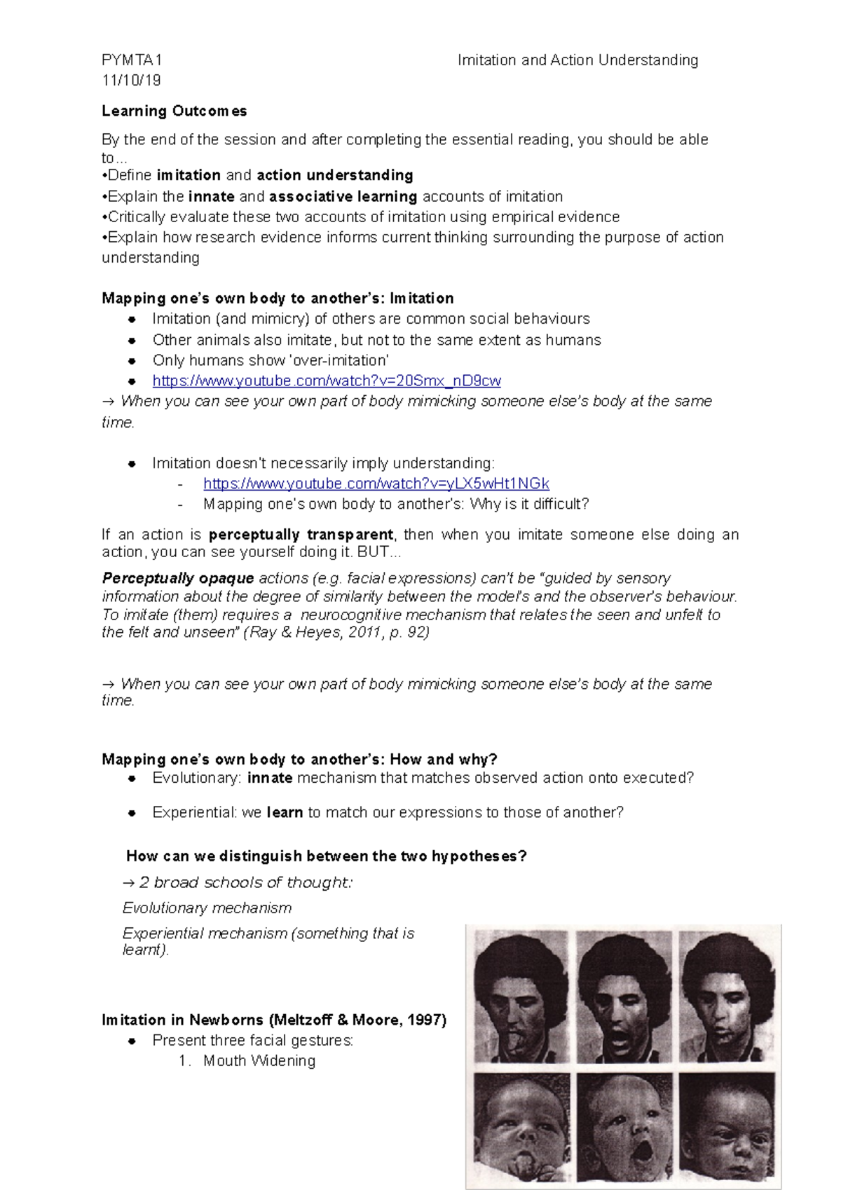 Pymta 1 Imitation and Action Understanding; 11 10 19 11/10/ Learning By the end of