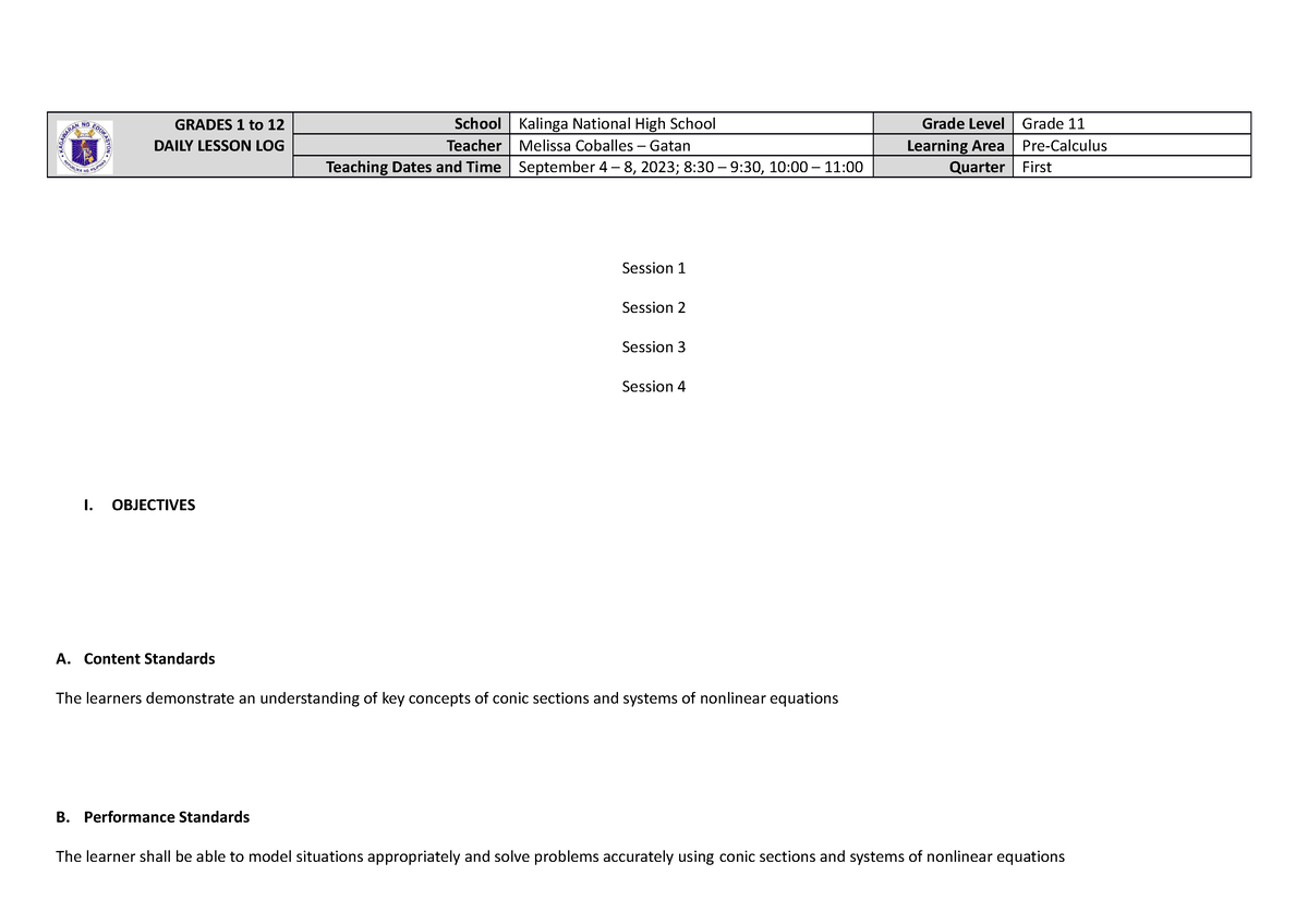 DLL Week 2 - Daily Lesson Log - GRADES 1 To 12 DAILY LESSON LOG School ...