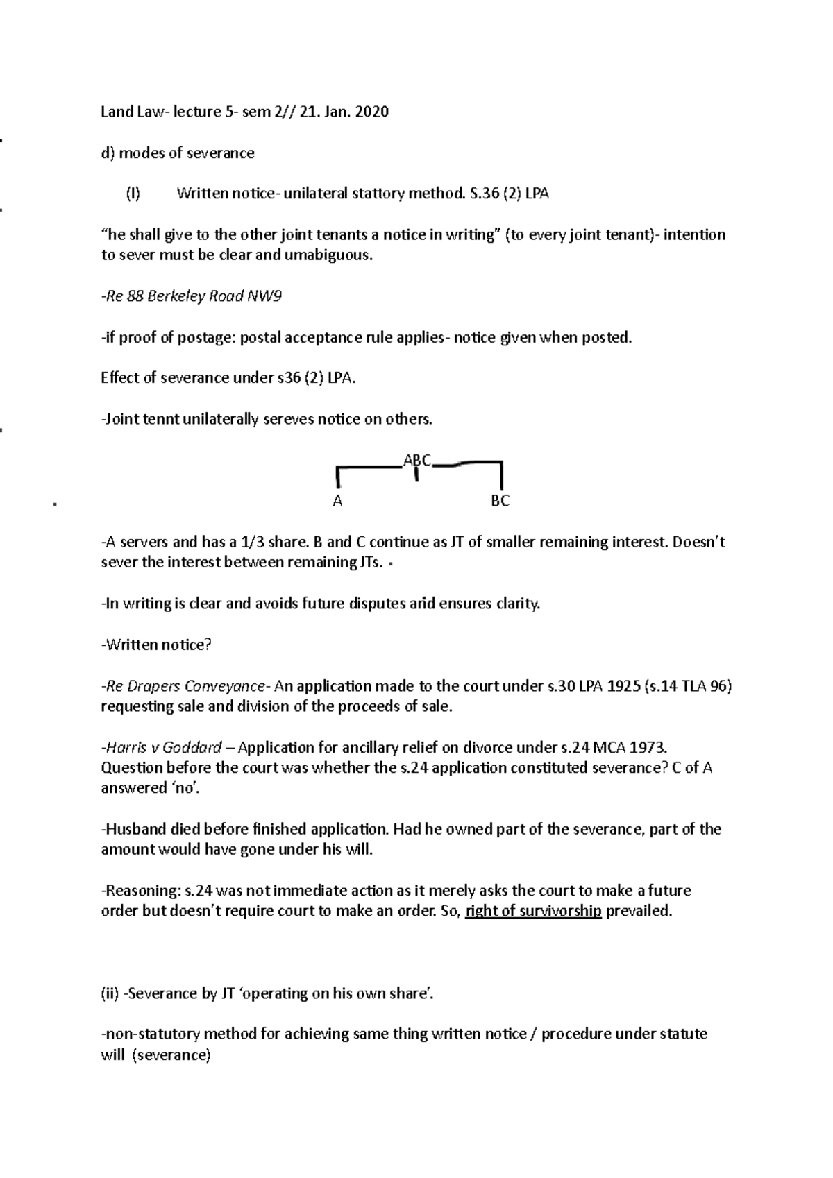 Land Law, lecture 4, sem 2 Land Law lecture 5 sem 2// 21. Jan. 2020