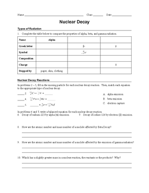 Worksheet - intro radioactive decay - Name ...
