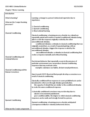 Chapter 4 Notes - Criminal Behavior - CJUS 4003: Criminal Behavior 01 ...