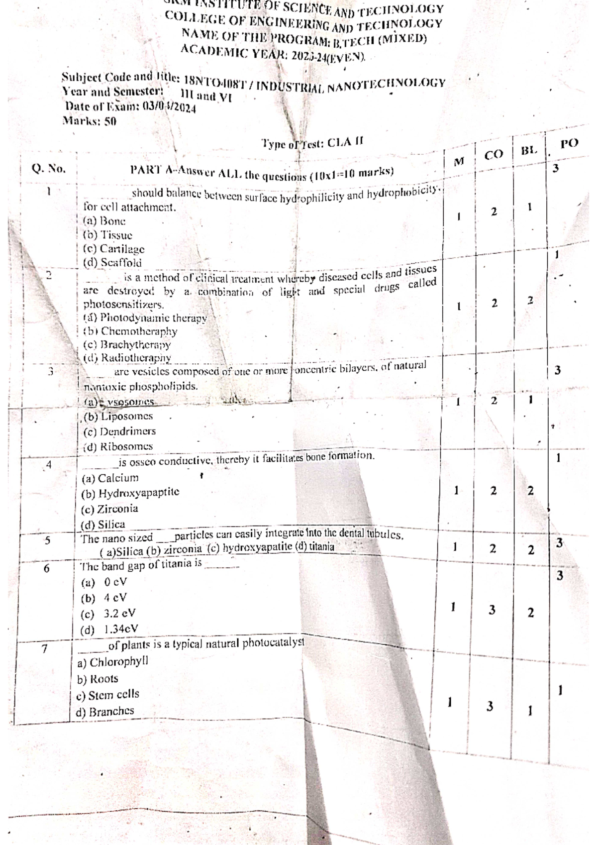 CT-2 - 2nd cycle test question paper - OF SCIENCE AND TECHNOLOGY ...