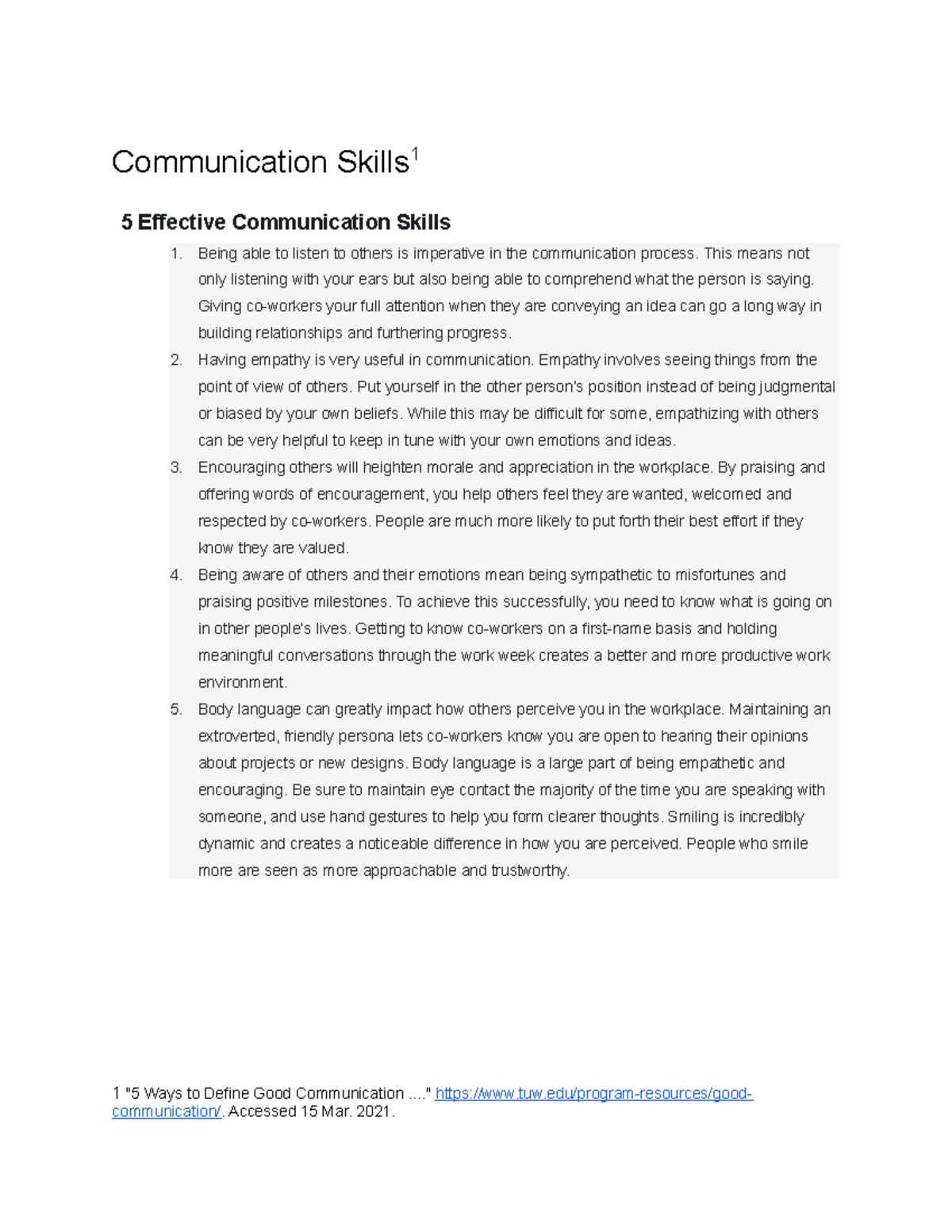 communication skills assignment