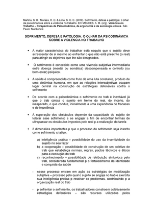 Violência no trabalho: perspectiva da psicodinâmica, da ergonomia