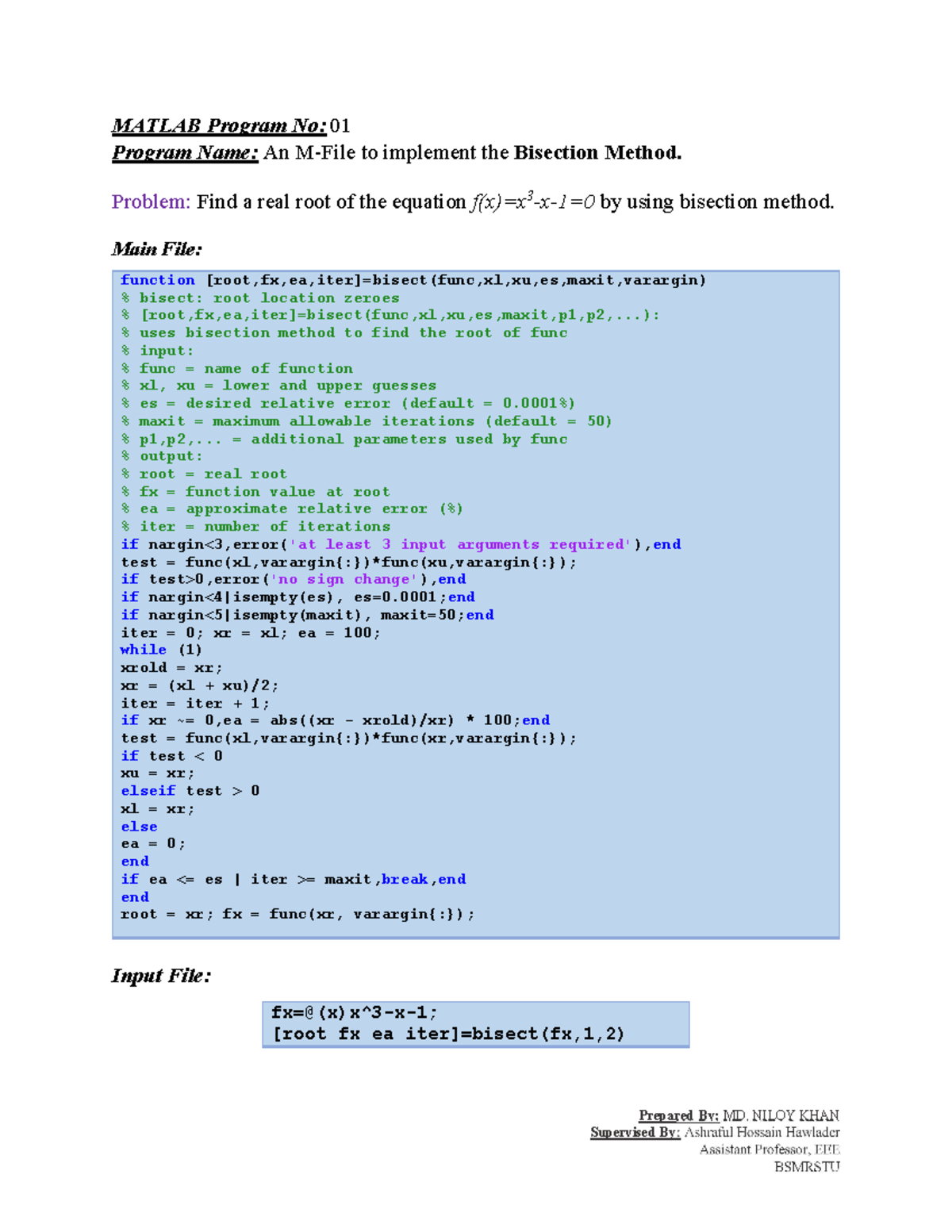 LAB Manual Matlab Lab sheet softcopy Prepared By MD. NILOY KHAN
