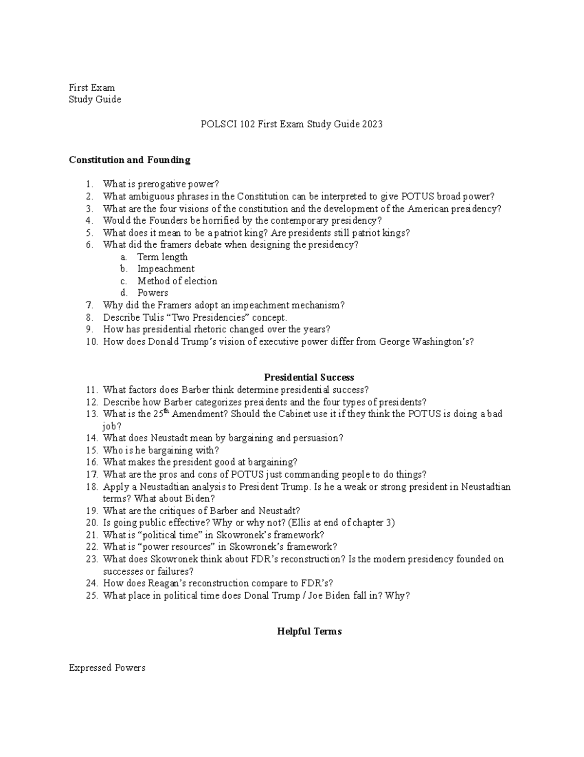 Pol Sci 102 Exam 1 Guide - These are the review questions provided to ...