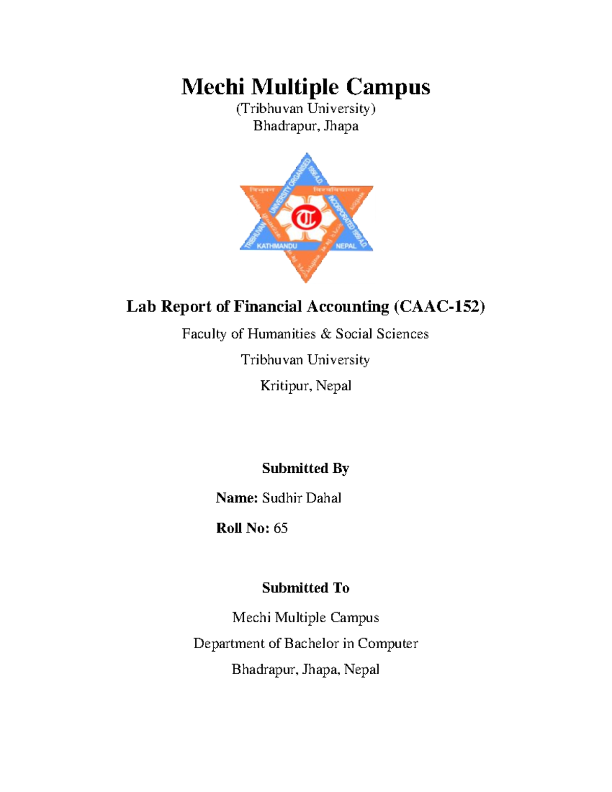 Financial accounting lab report mechi multiple campus tribhuvan