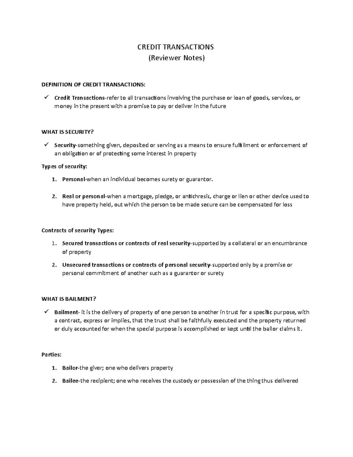 Credit Transactions - Personal- when an individual becomes surety or ...