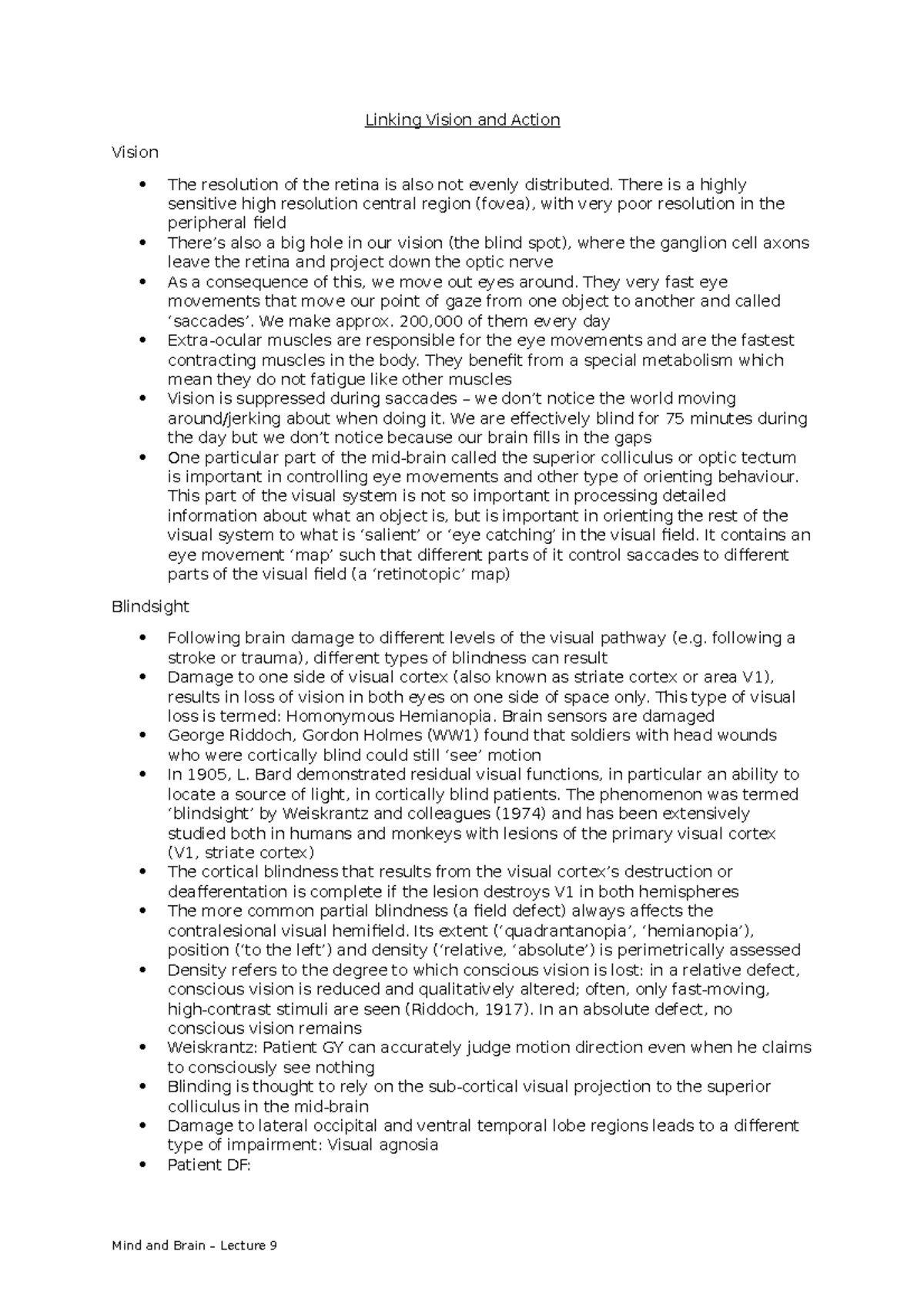 Lecture 9 - Linking Vision and Action - Linking Vision and Action ...