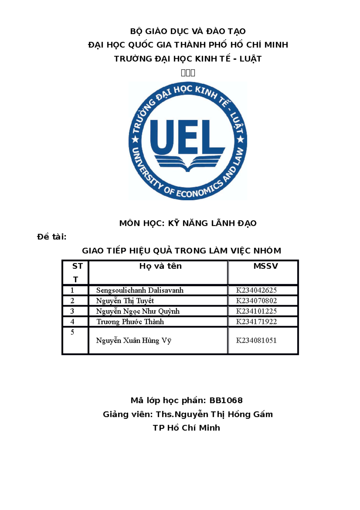 TIỂU LUẬN KNLD 9.41 23 - Leadership - BỘ GIÁO DỤC VÀ ĐÀO TẠO ĐẠI HỌC ...