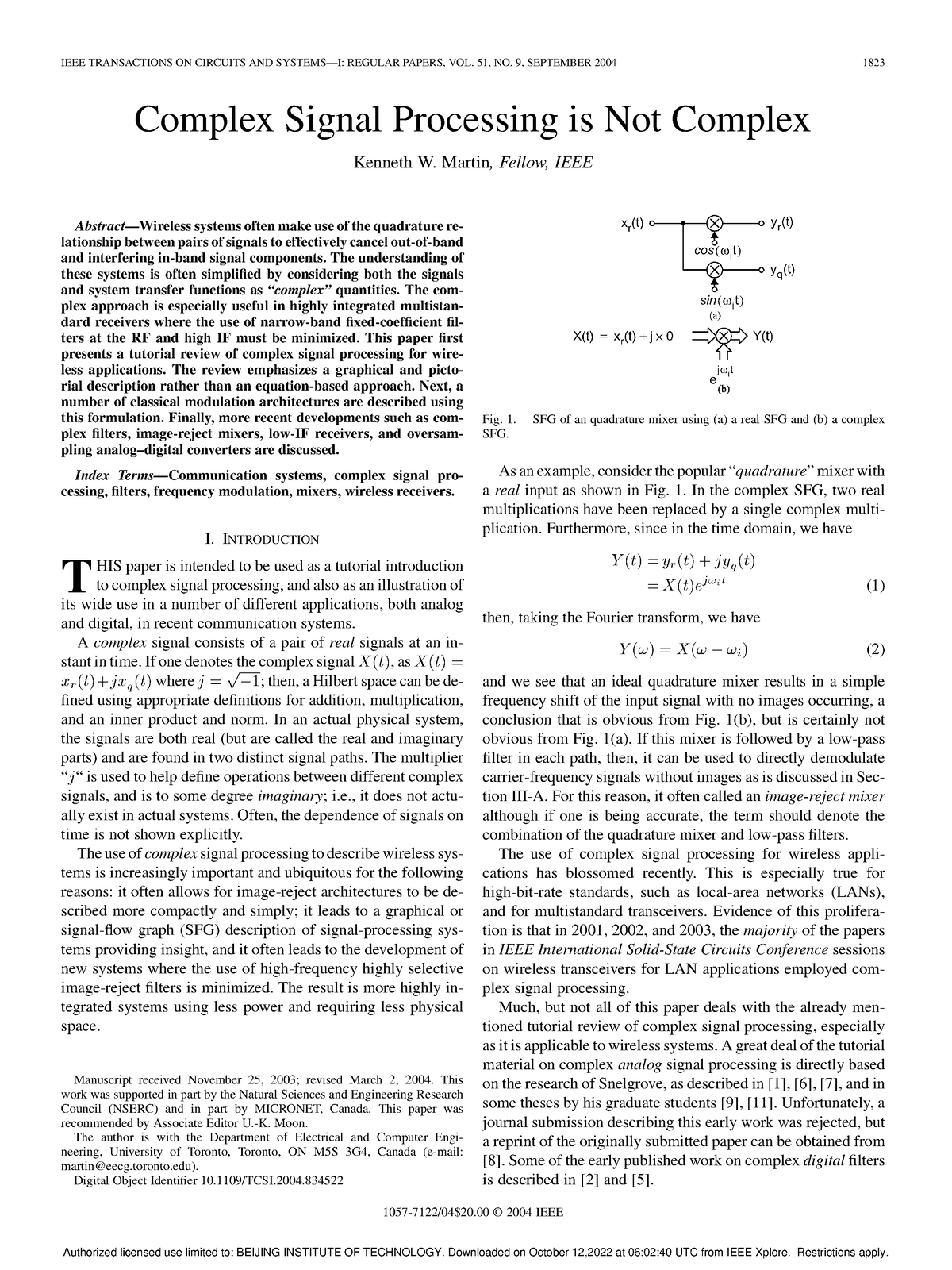 Complex signal processing is not complex IEEE TRANSACTIONS ON