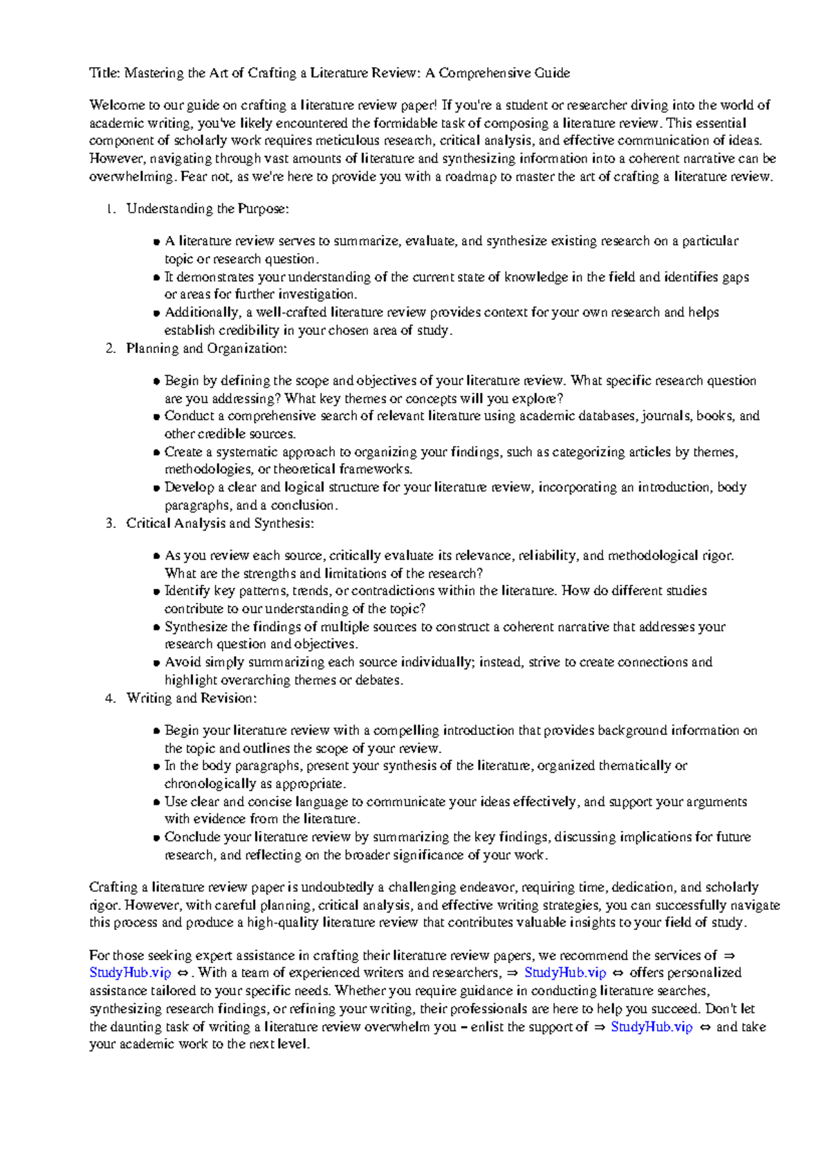 Outline Of A Literature Review Paper - Title: Mastering the Art of ...