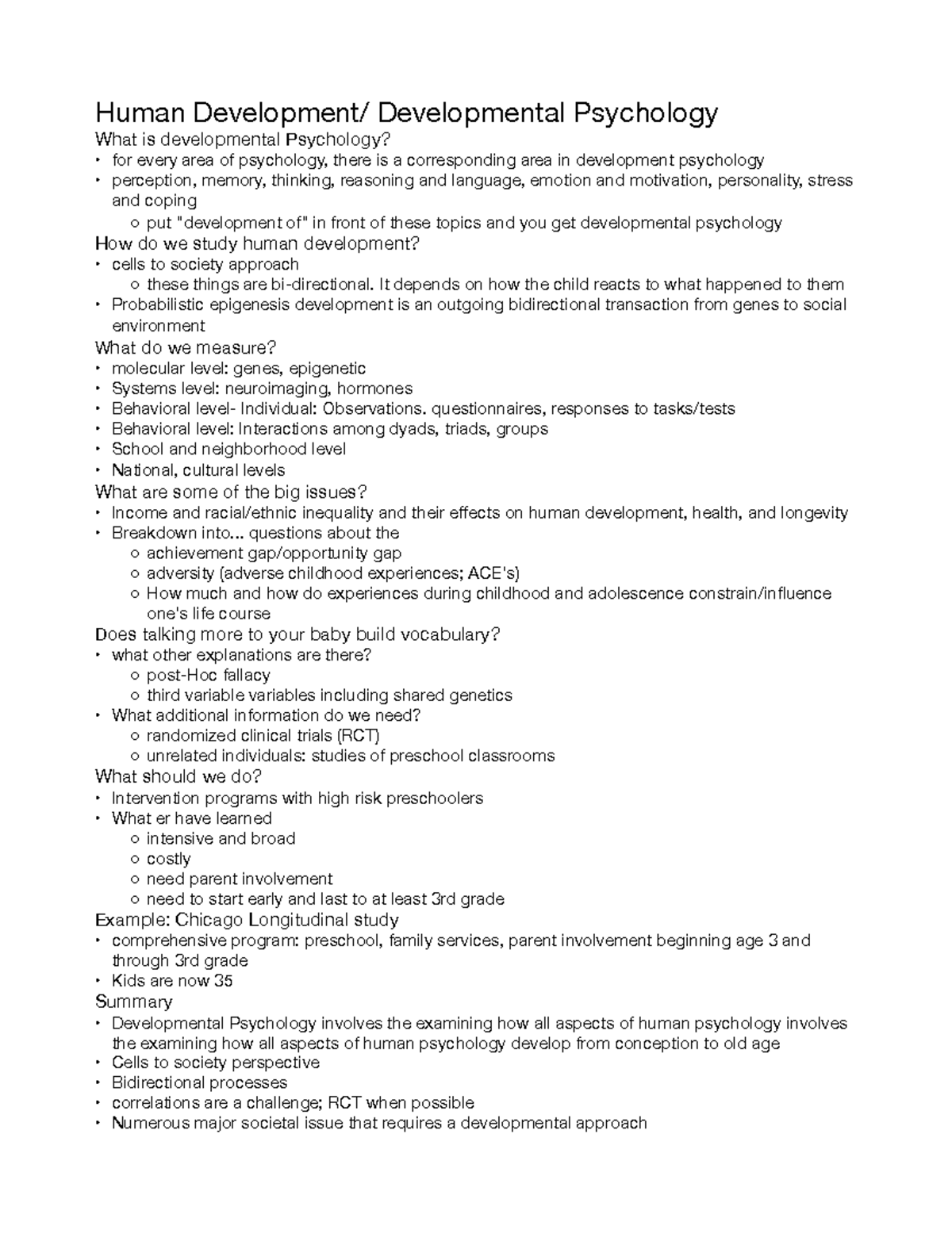 Lecture 24- Intro to dev. Human dev - PSY 1001 - the U of M - Studocu
