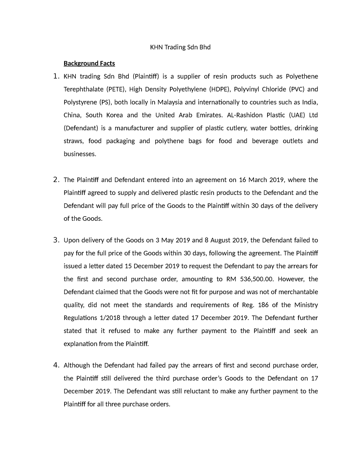 Facts Strenghts And Weaknesses Of Khn Case Khn Trading Sdn Bhd Background Facts Khn Trading 5132