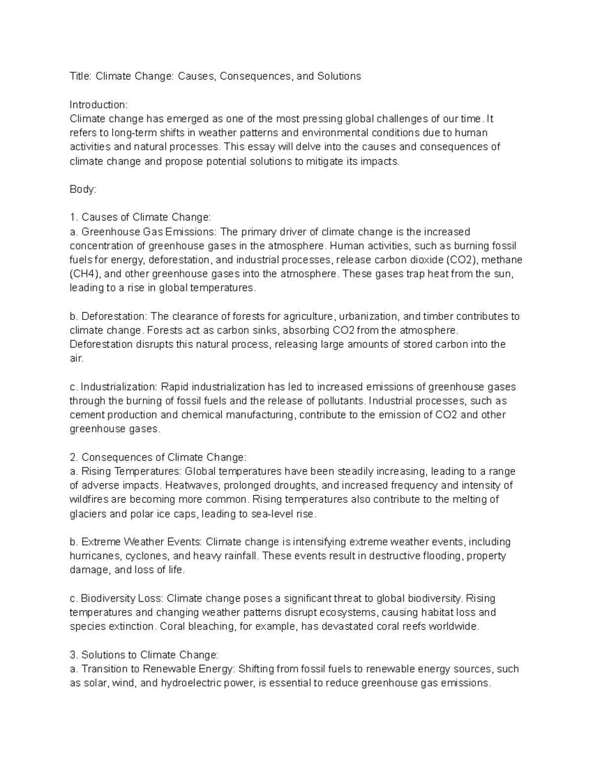Title Climate Change Causes, Consequences, and Solutions - Title ...