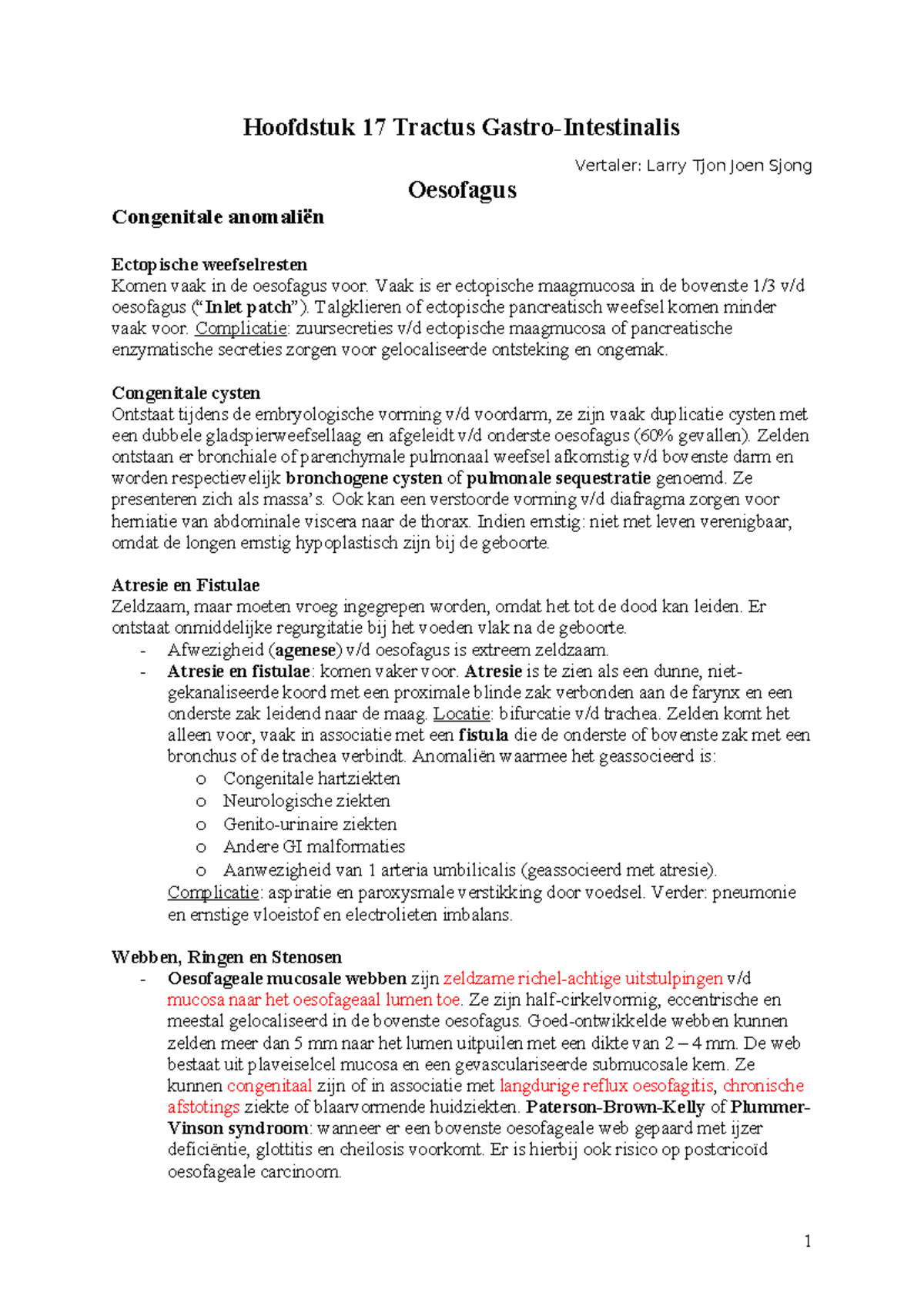 Hoofdstuk 17 GI tractus - Hoofdstuk 17 Tractus Gastro-Intestinalis ...