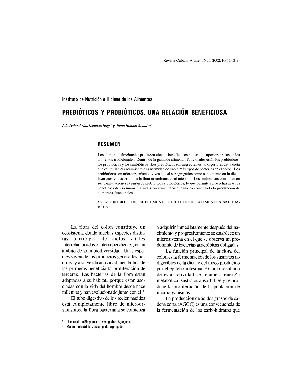 Prebioticos Y Probioticos UNA Relacion B - Revista Cubana Aliment Nutr ...