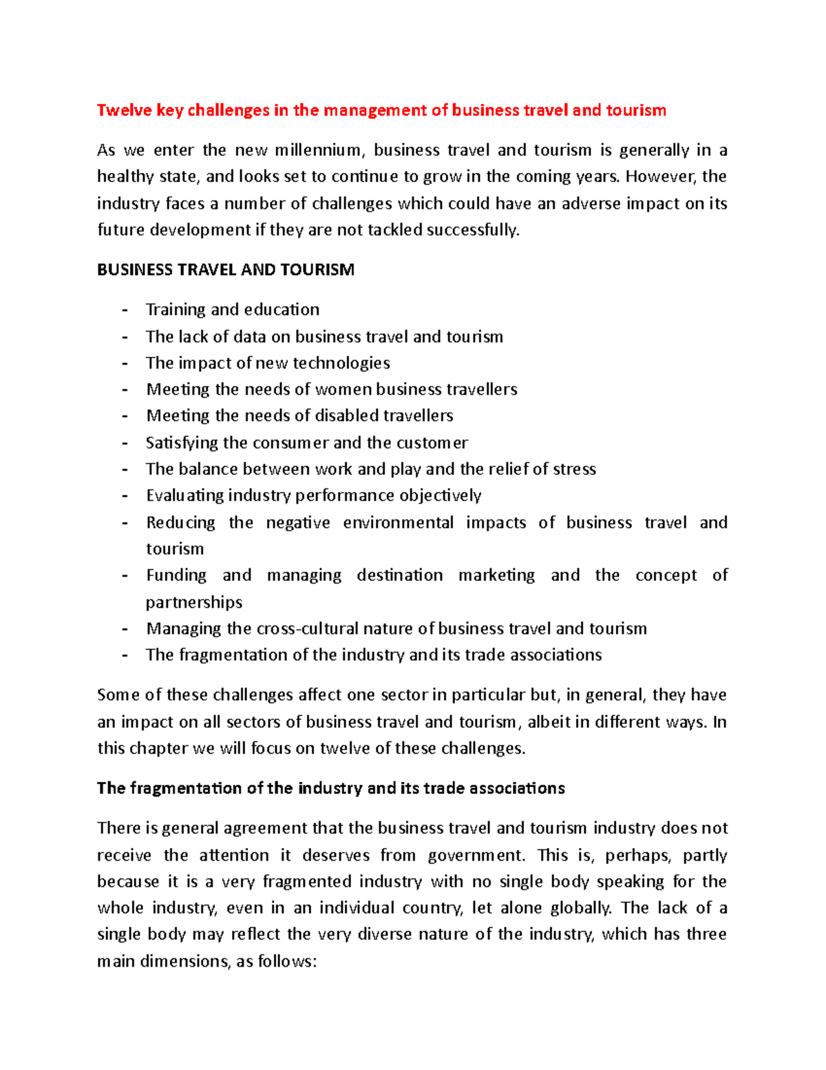 Twelve key challenges in the management of business travel and tourism ...