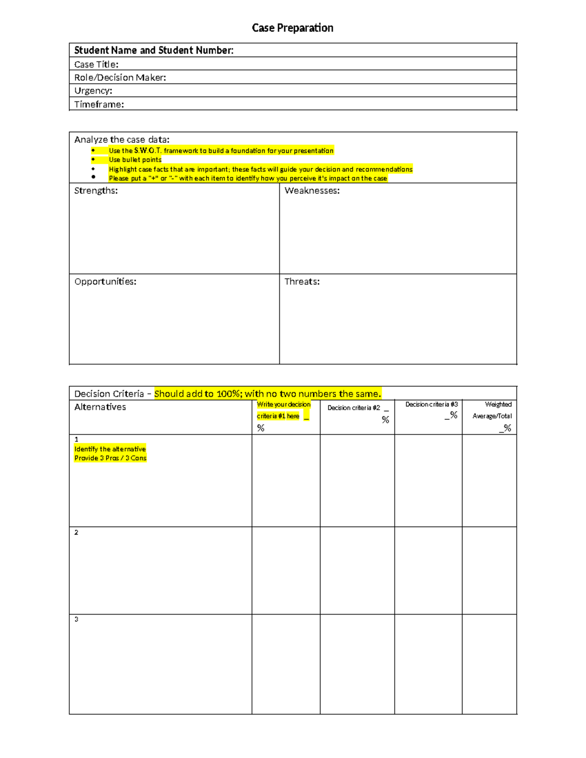 Case Preparation-Template - Case Preparation Student Name and Student ...