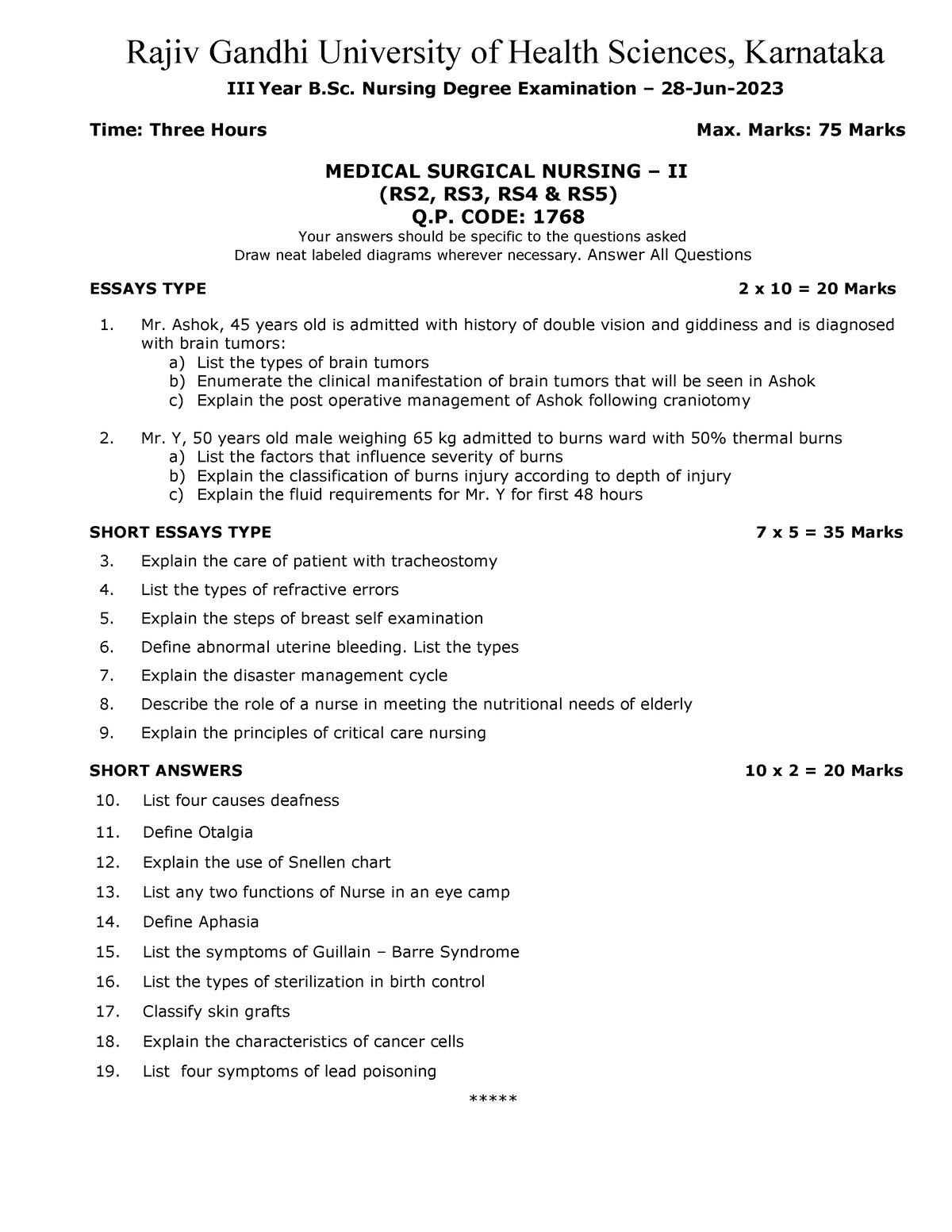 Nursb - 1768 - Medical Surgical Nursing-II - Msttp ( JUNE-2023 ) JUNE ...