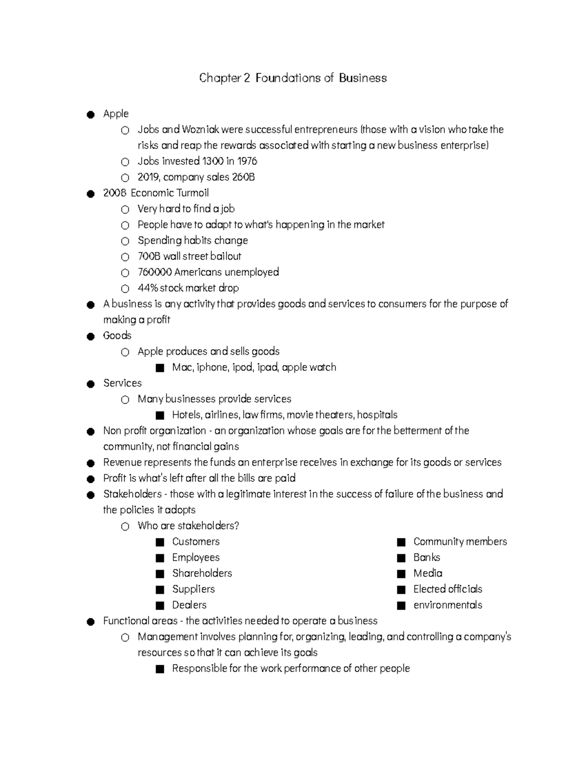 chapter 2 business plan answers