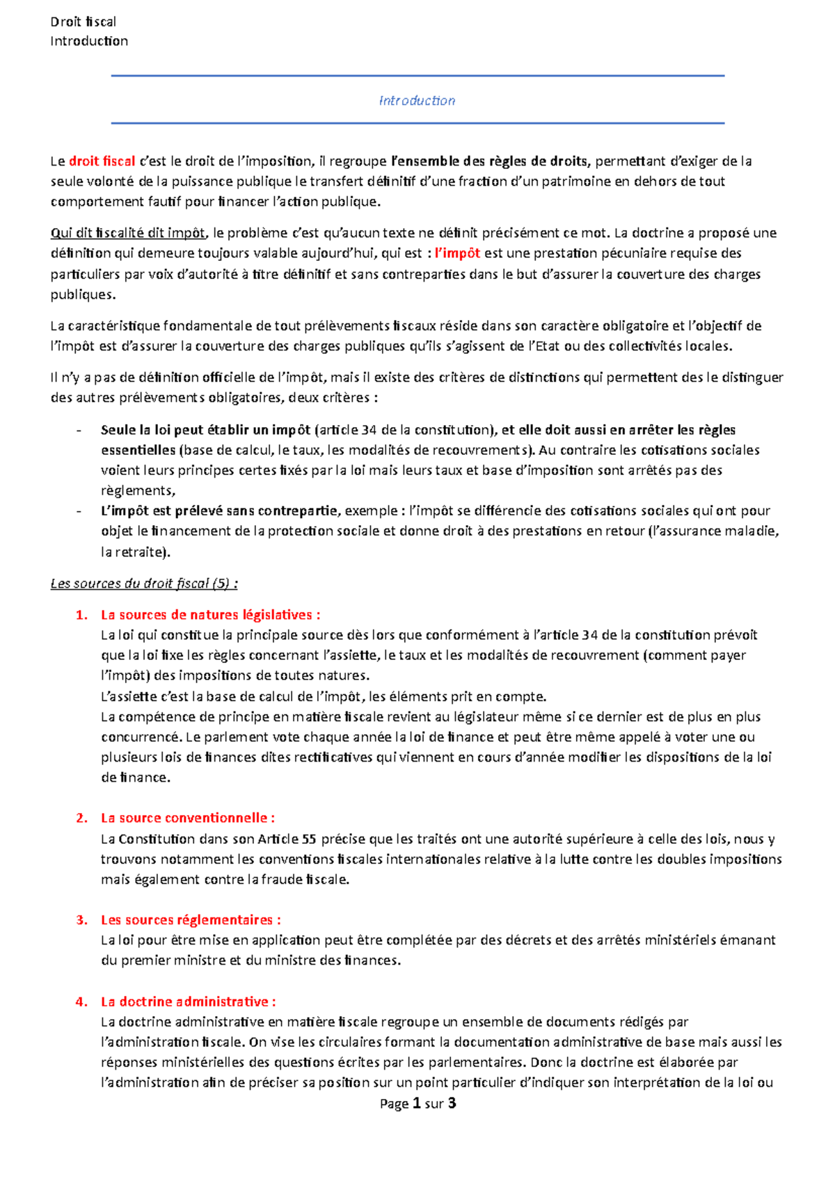 Introduction - Notes de cours 1 - Droit fiscal Introduction ...